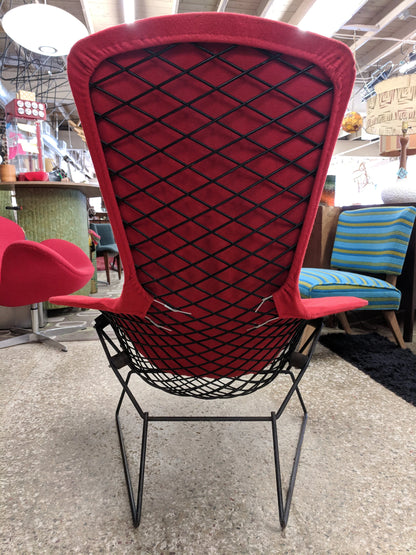 Mid Century Modern Red Knoll Bertoia Bird Chair and Ottoman
