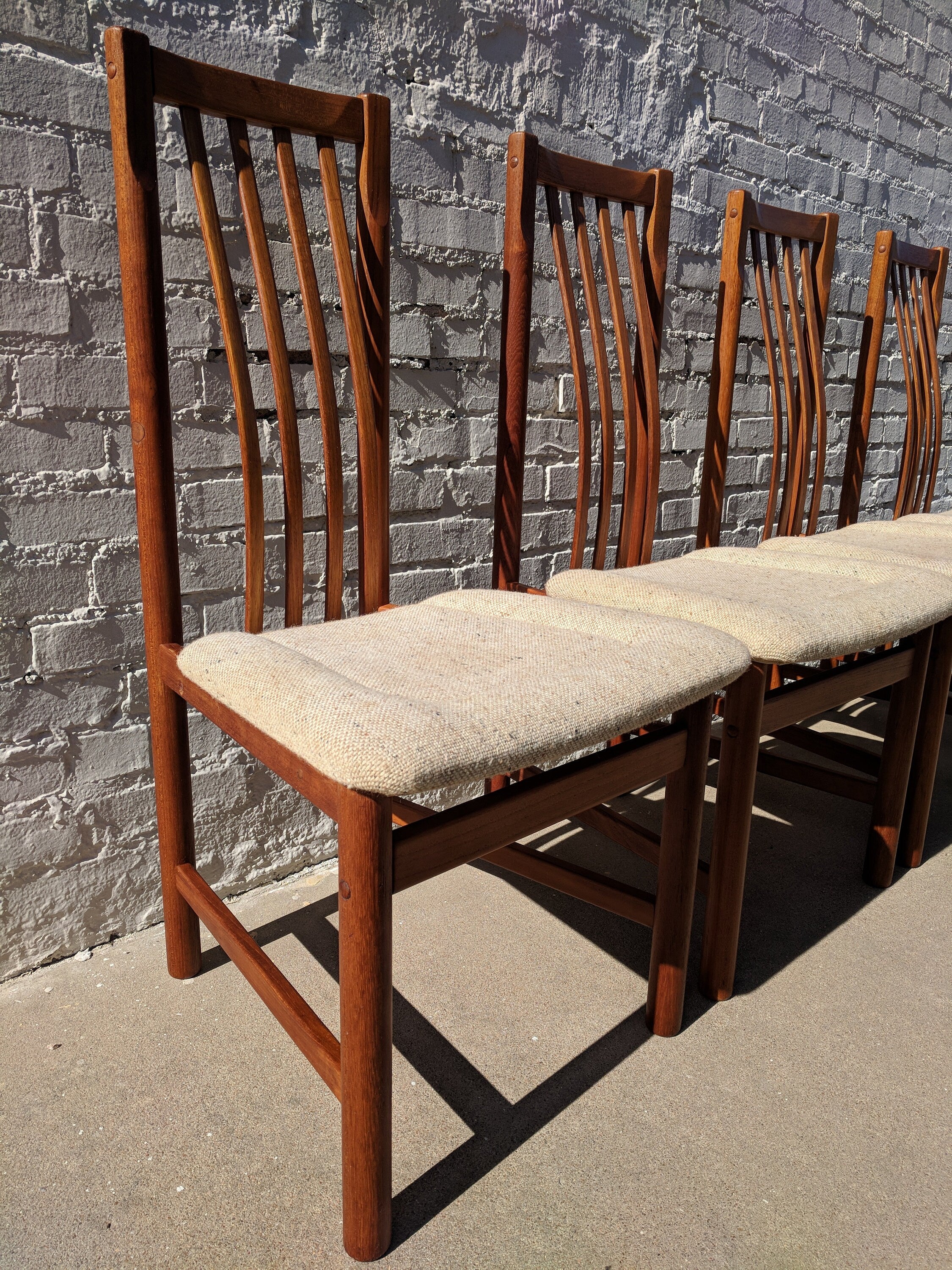 Mid Century Modern Danish D Scan Teak Dining Chairs Set of 4