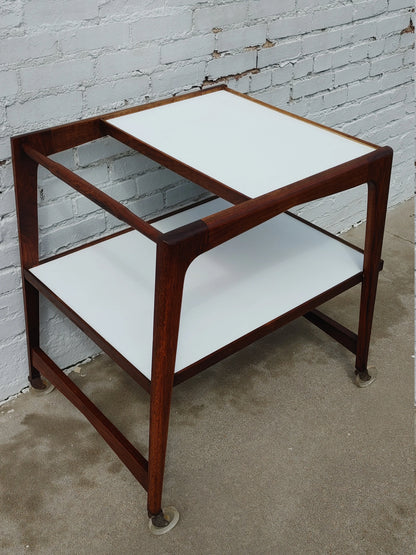 Mid Century Modern Rolling Bar in Walnut