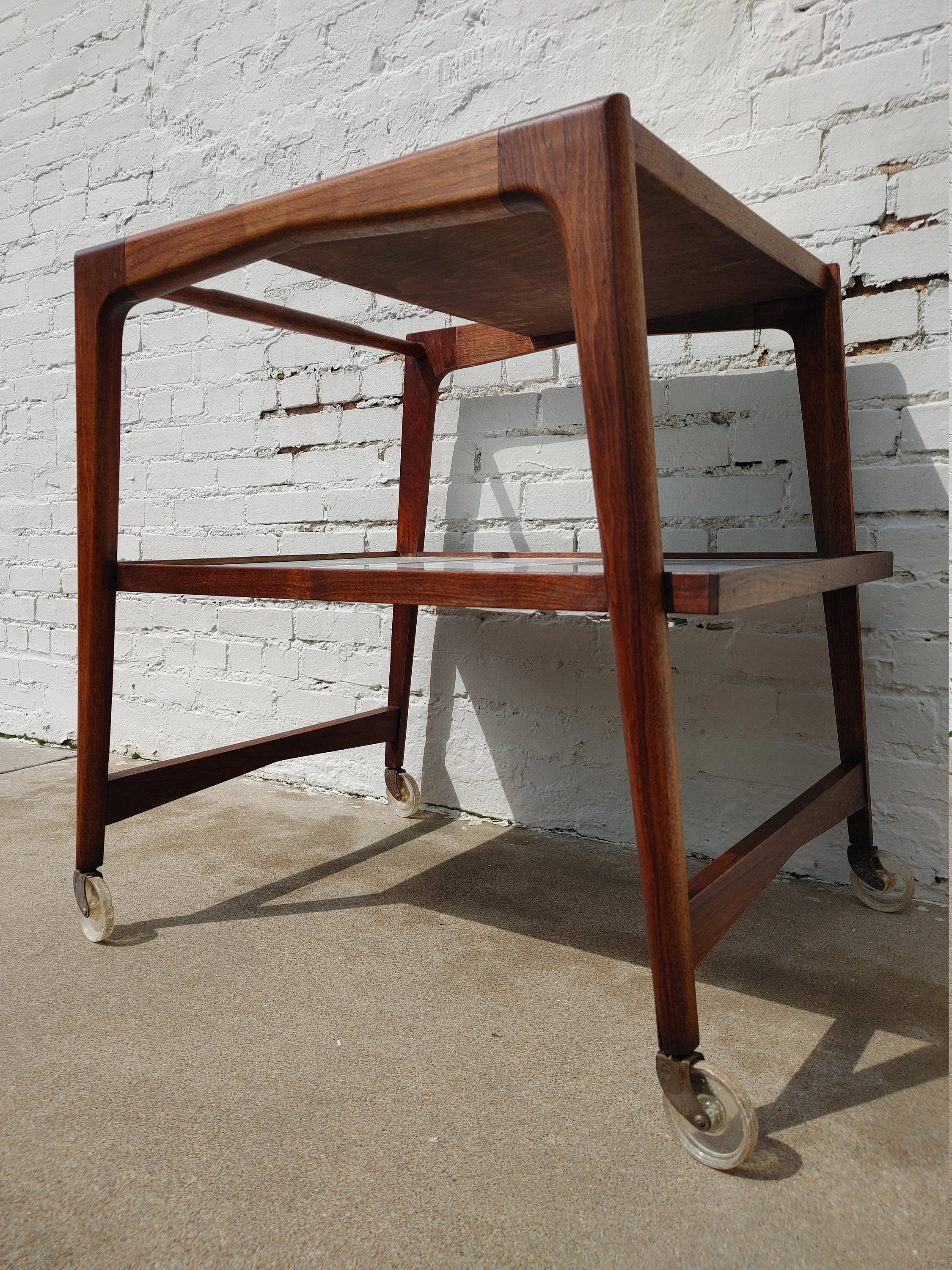 Mid Century Modern Rolling Bar in Walnut