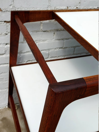 Mid Century Modern Rolling Bar in Walnut