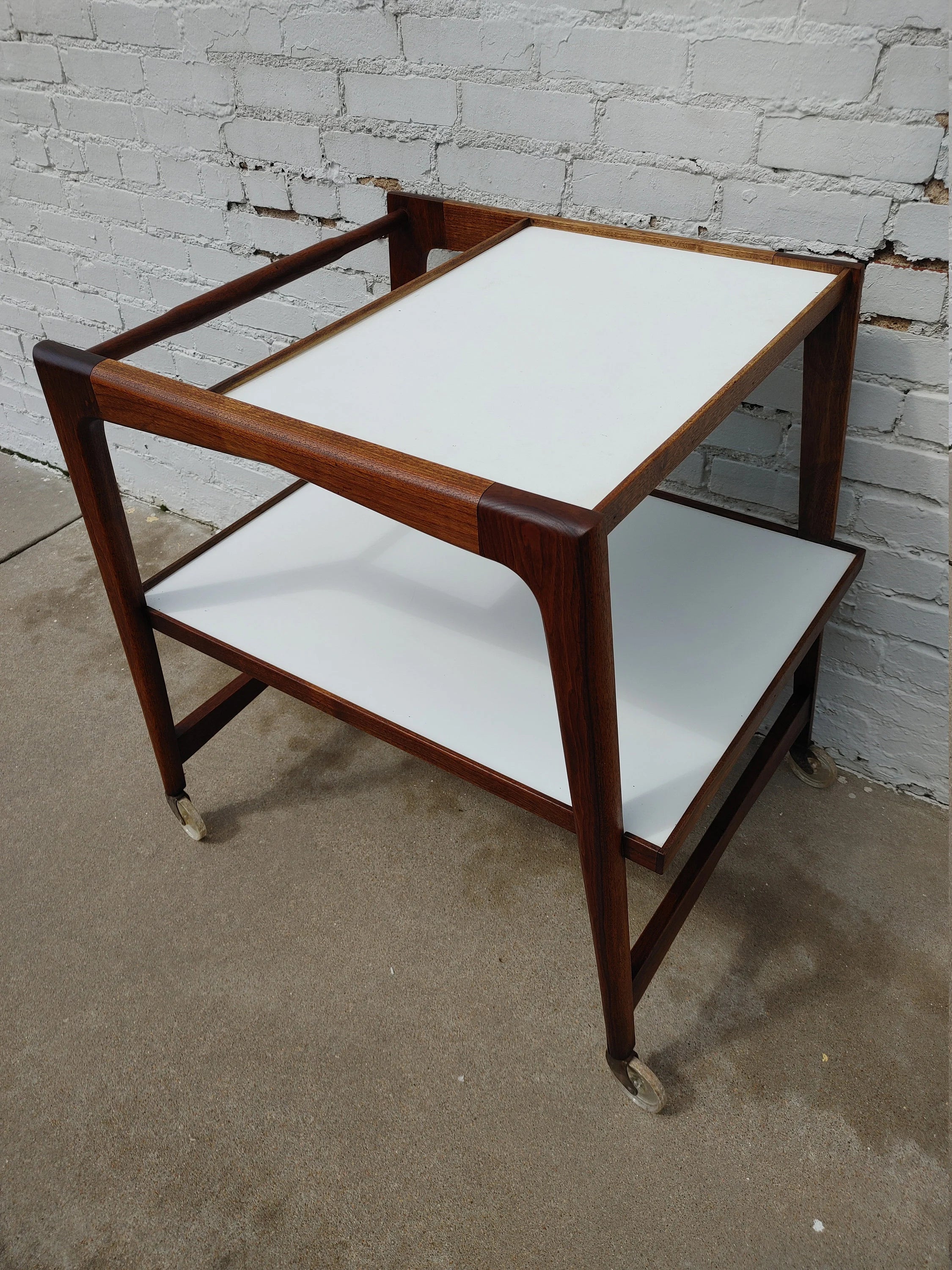 Mid Century Modern Rolling Bar in Walnut