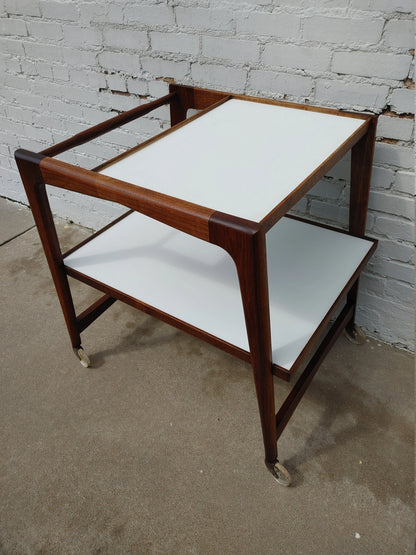 Mid Century Modern Rolling Bar in Walnut