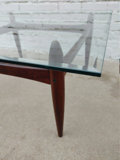 Mid Century Modern Rosewood & Glass Coffee Table