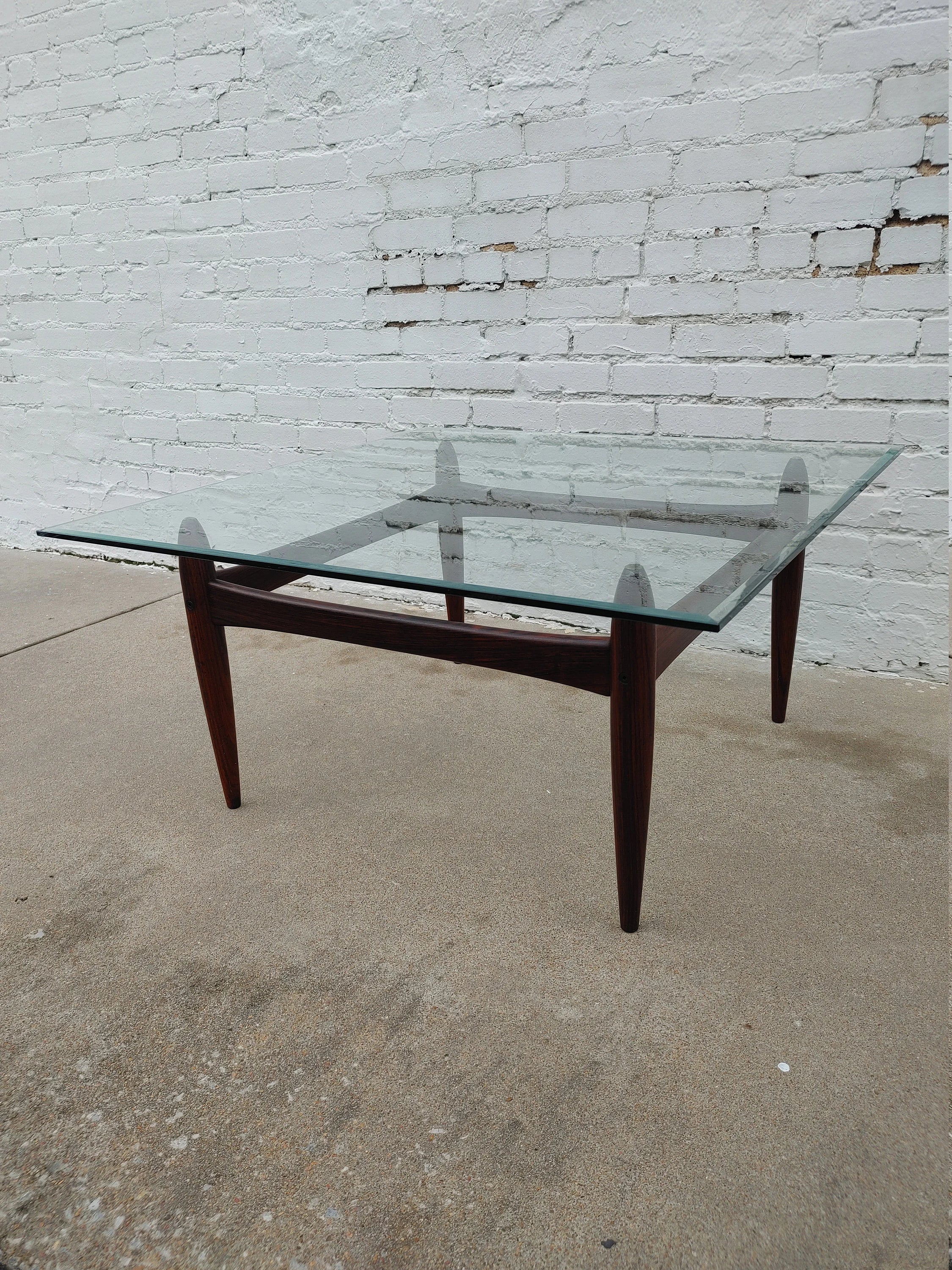 Mid Century Modern Rosewood & Glass Coffee Table