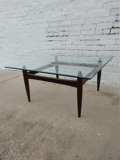 Mid Century Modern Rosewood & Glass Coffee Table
