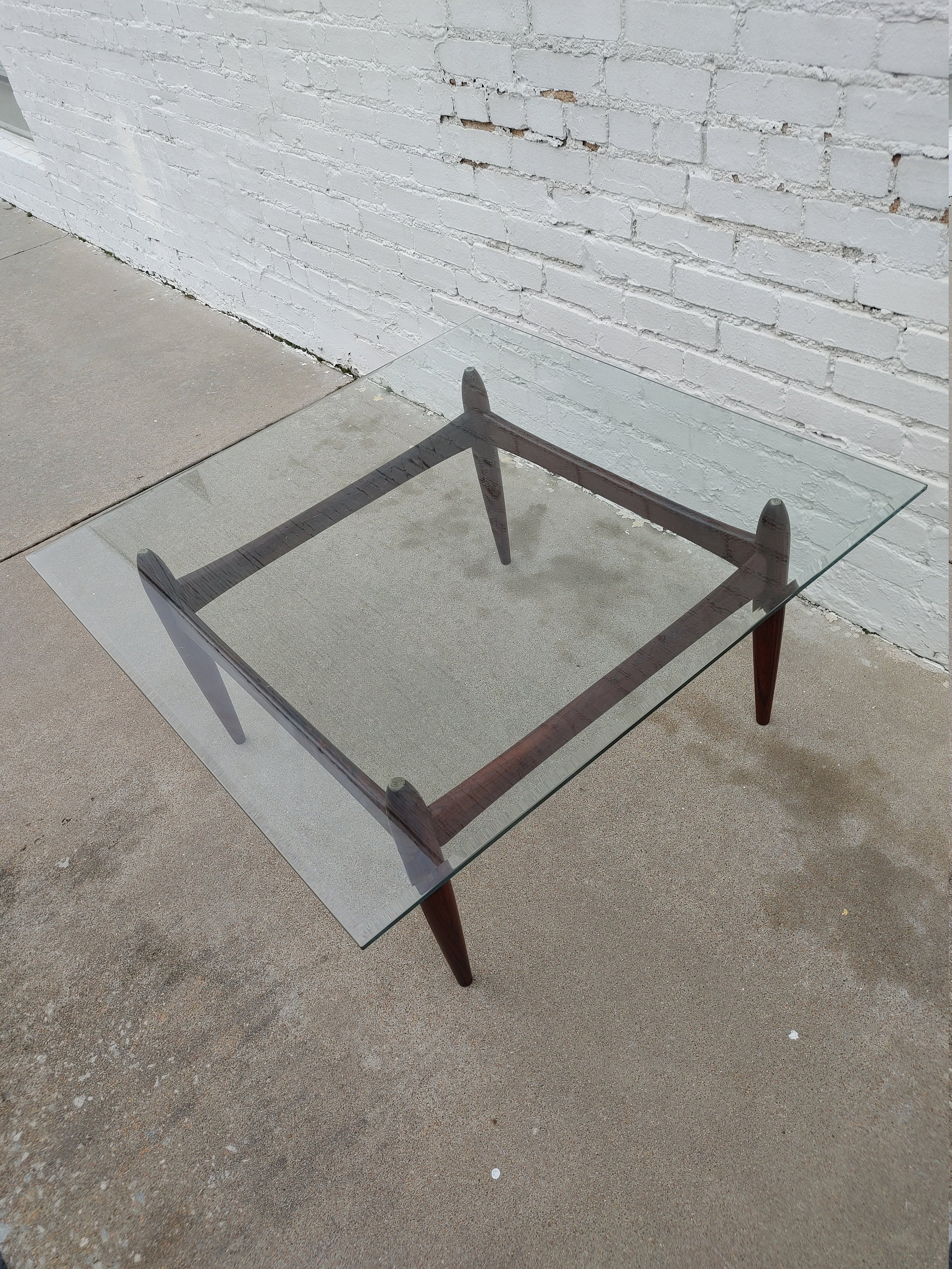 Mid Century Modern Rosewood & Glass Coffee Table