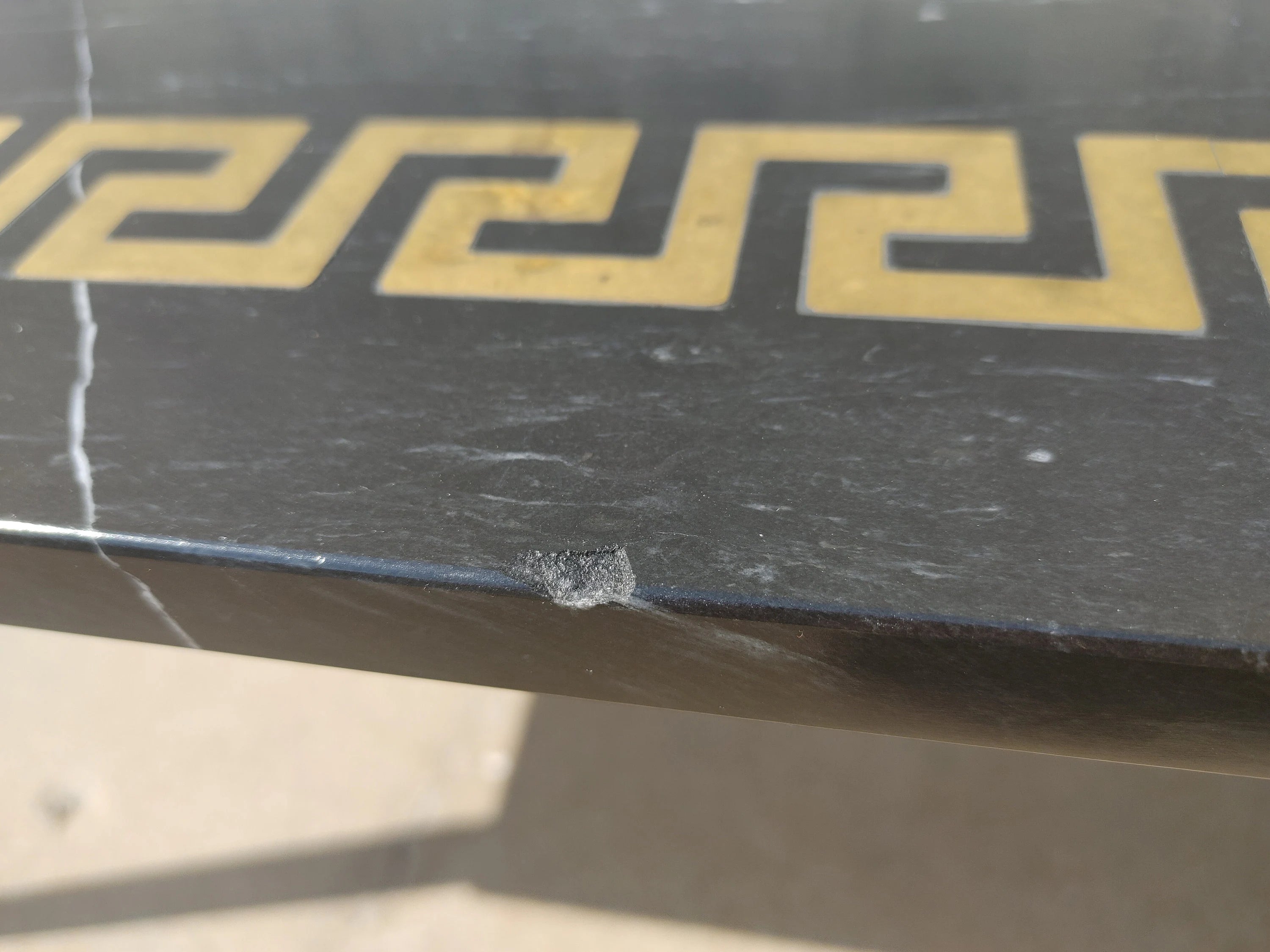 Mid Century Modern Greek Key Marble and Brass Table