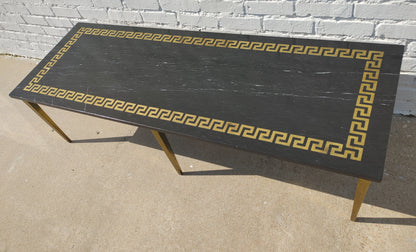 Mid Century Modern Greek Key Marble and Brass Table