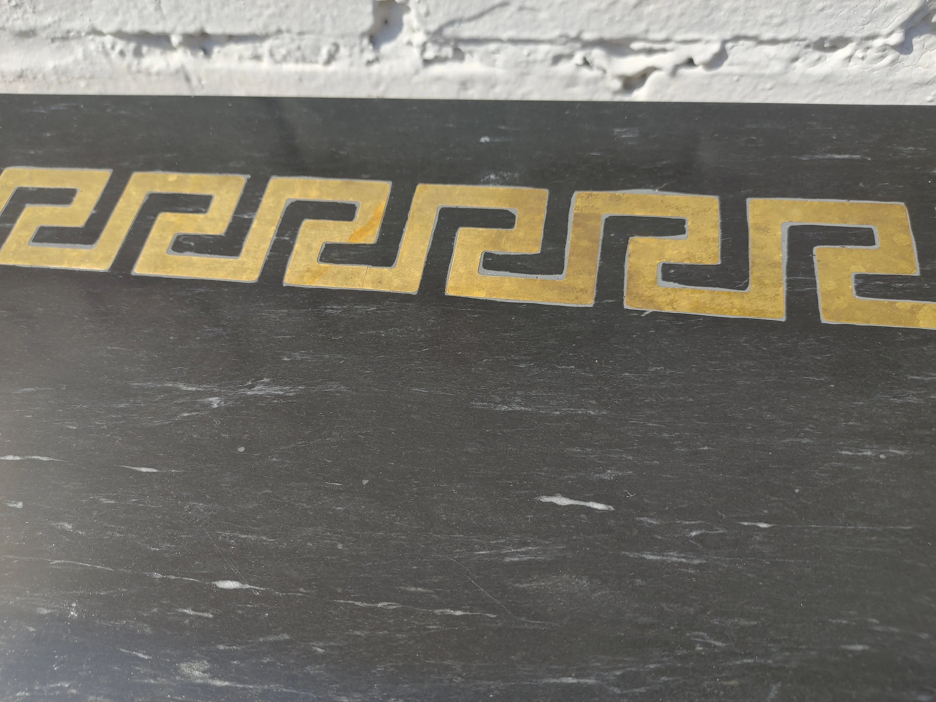 Mid Century Modern Greek Key Marble and Brass Table