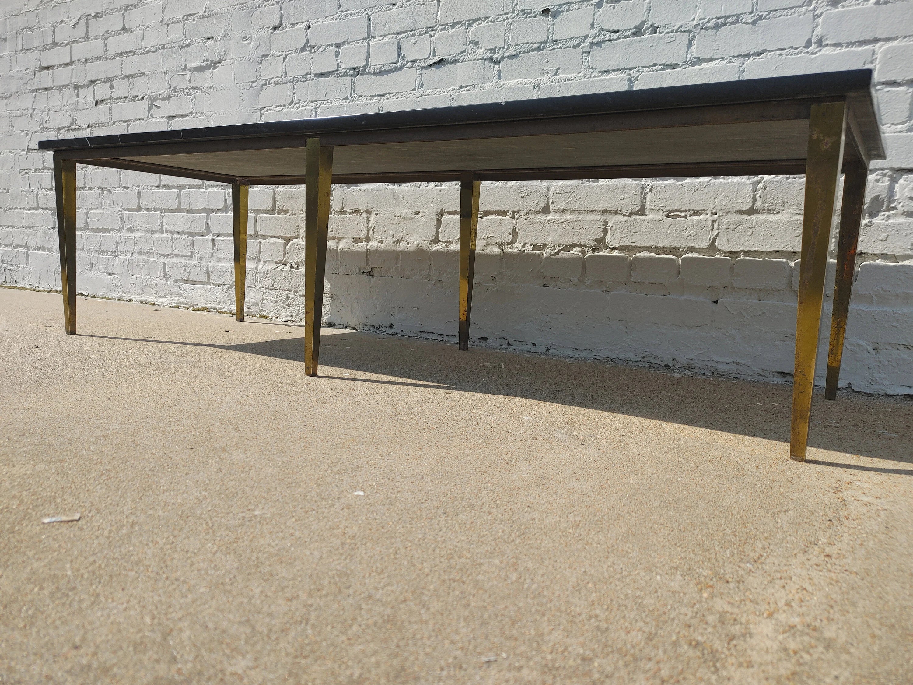 Mid Century Modern Greek Key Marble and Brass Table