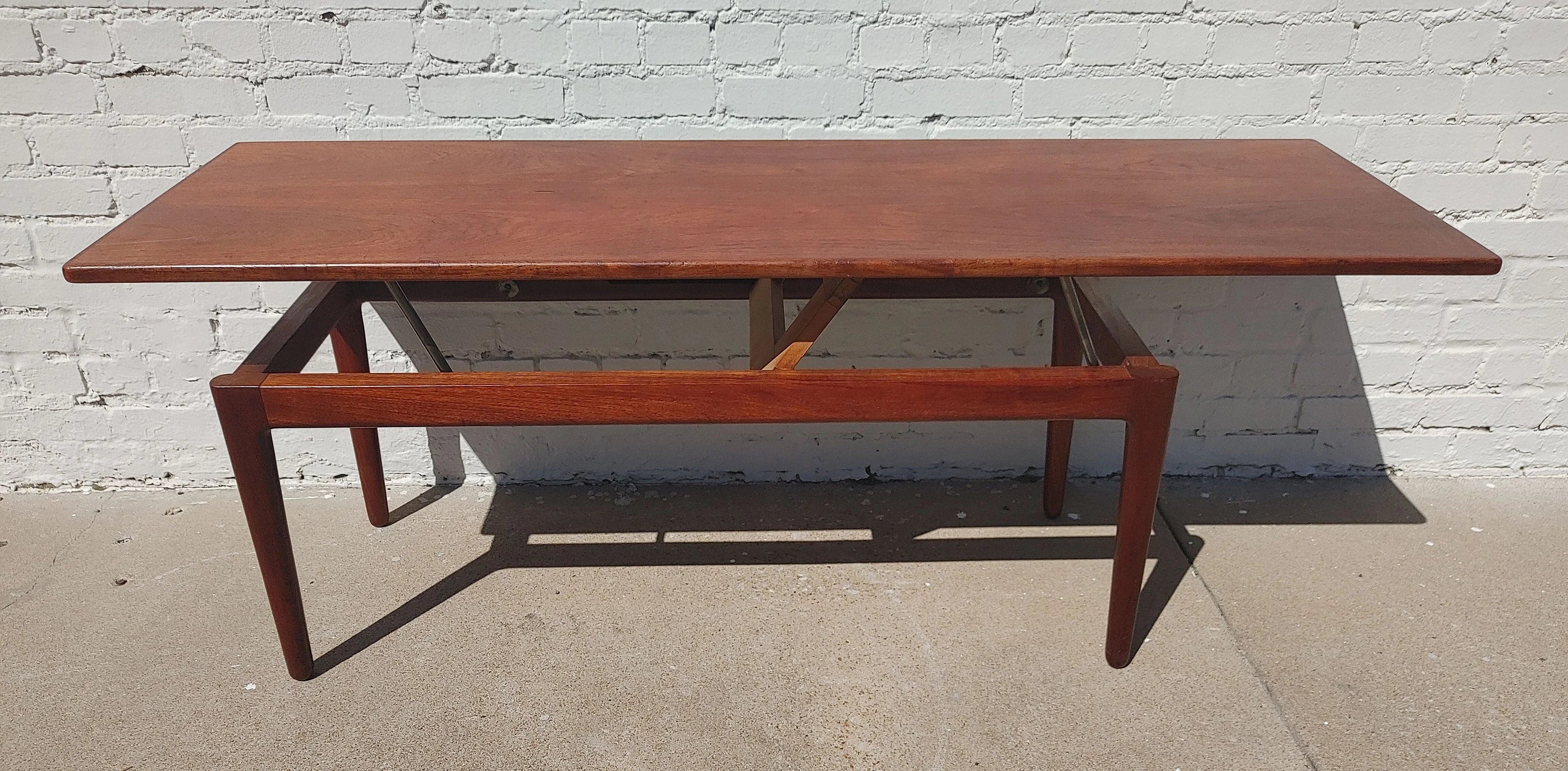 Mid Century Danish Modern Teak Elevating Coffee Table