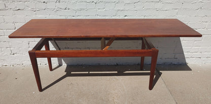 Mid Century Danish Modern Teak Elevating Coffee Table