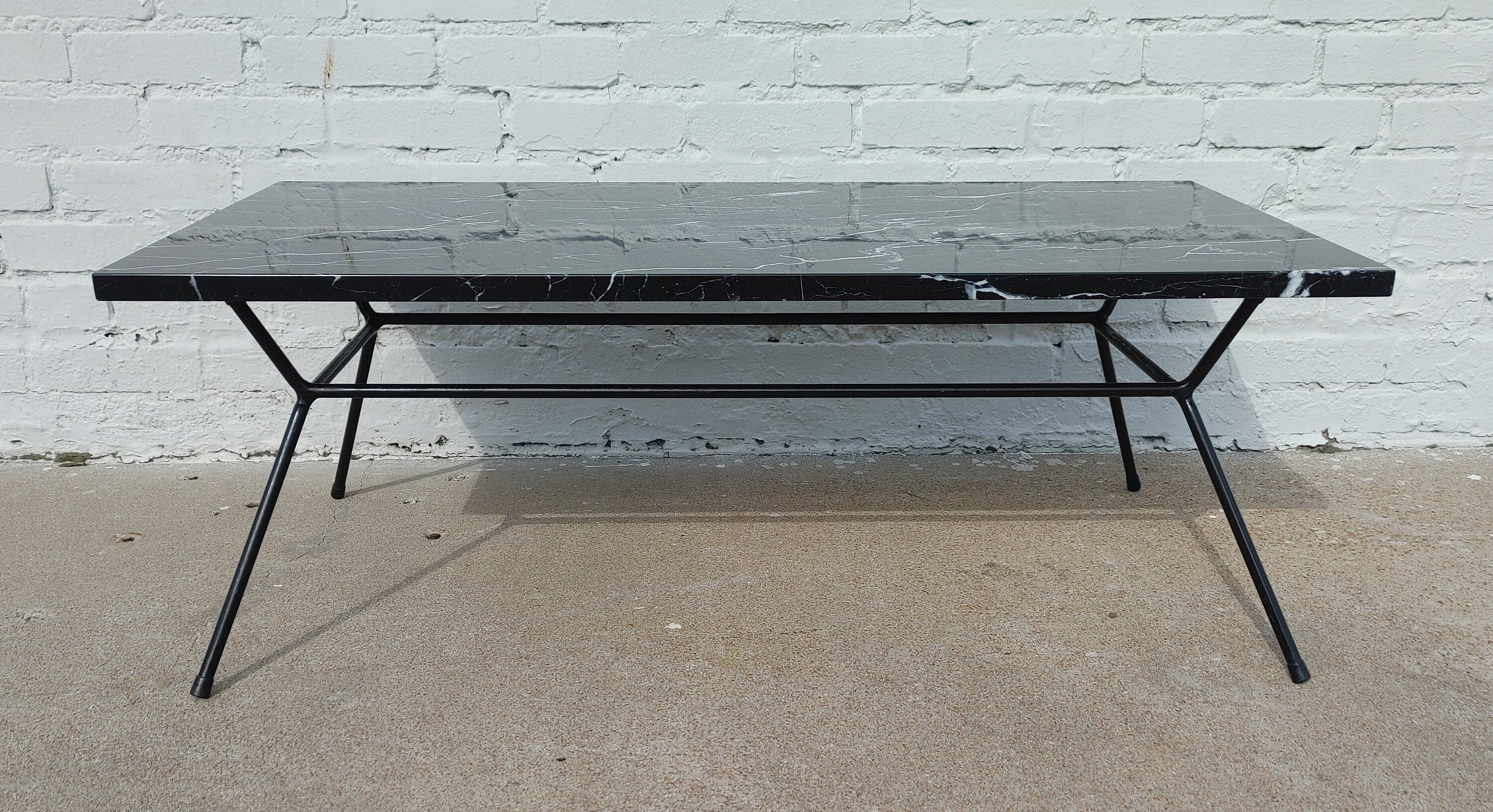 Mid Century Modern Marble and Iron Table