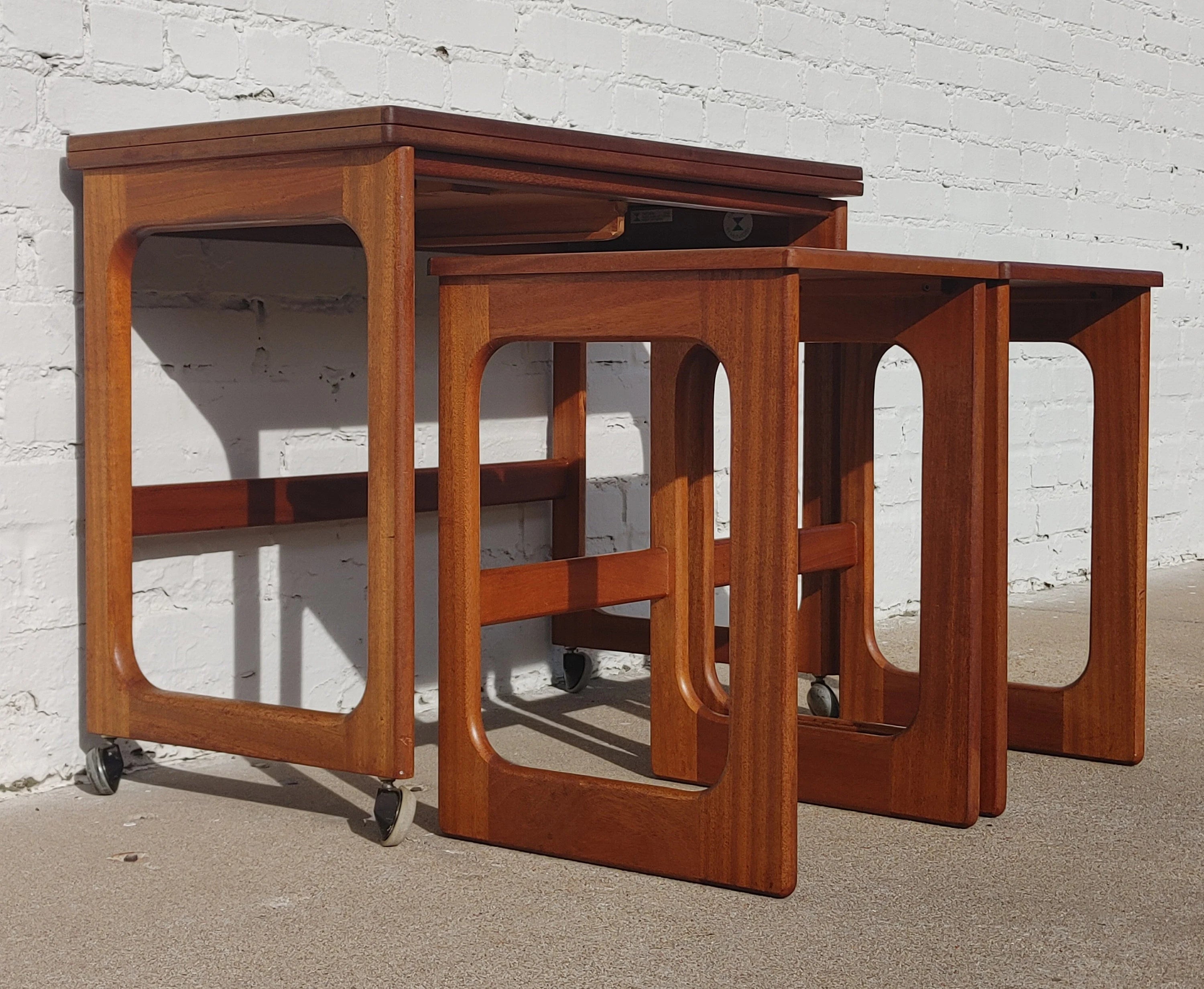 Mid Century English Modern McIntosh Teak Flip Top Nesting Tables