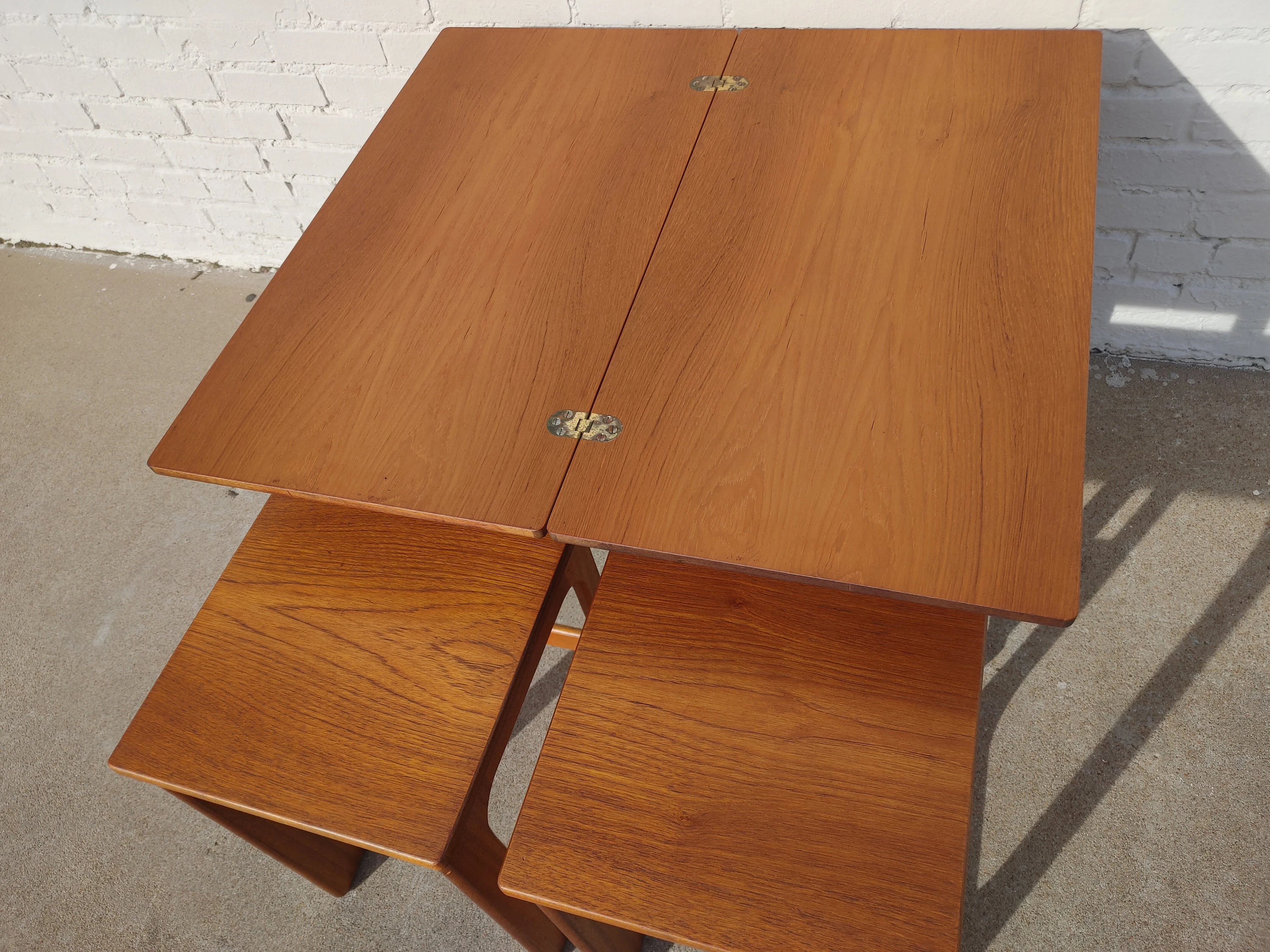 Mid Century English Modern McIntosh Teak Flip Top Nesting Tables