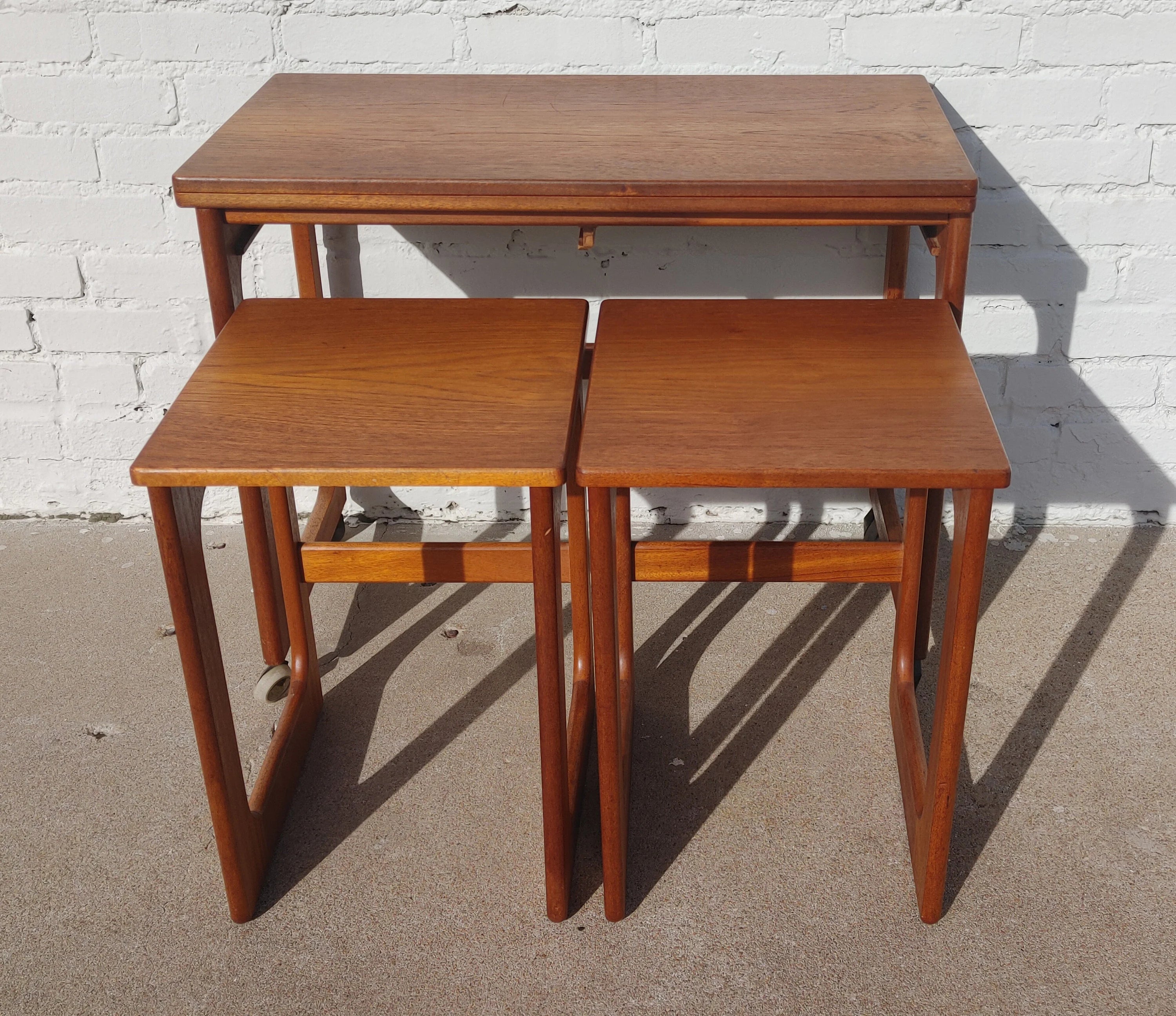 Mid Century English Modern McIntosh Teak Flip Top Nesting Tables