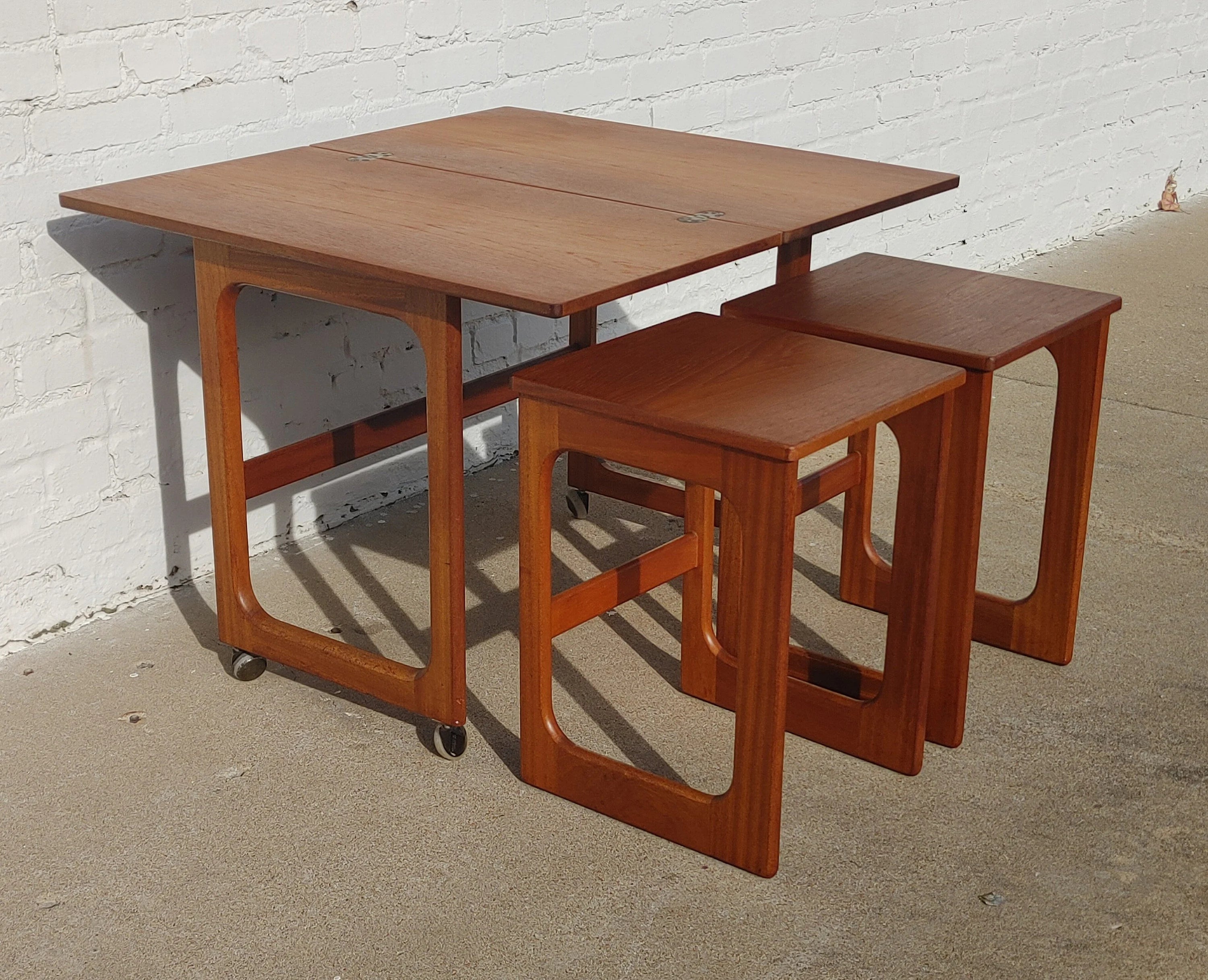 Mid Century English Modern McIntosh Teak Flip Top Nesting Tables