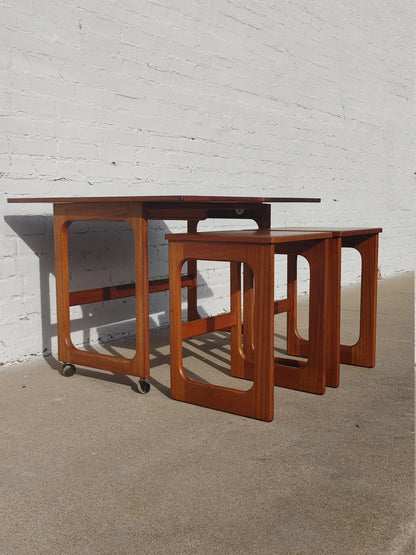 Mid Century English Modern McIntosh Teak Flip Top Nesting Tables