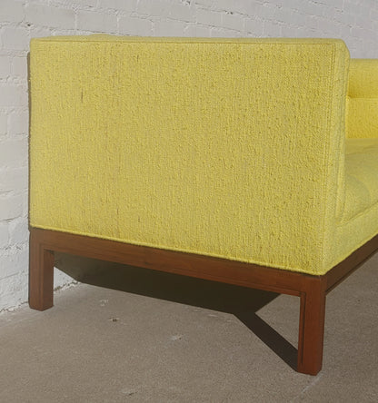 Mid Century Modern Walnut Base Tufted Sofa