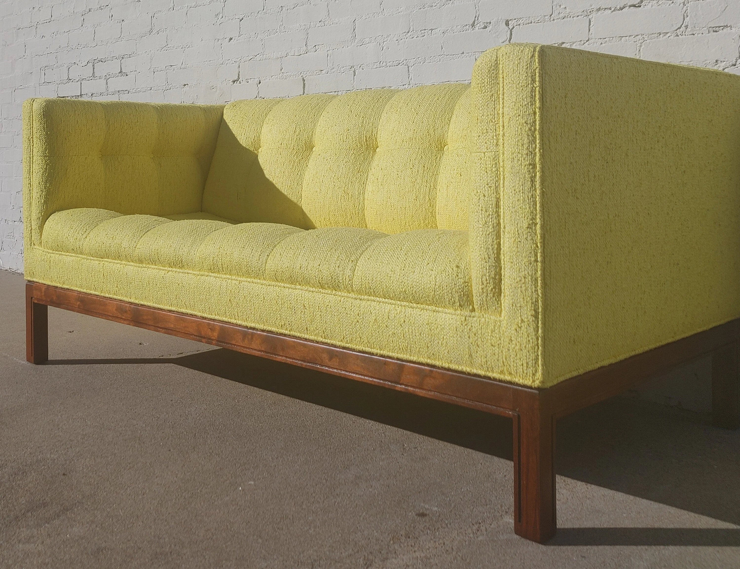 Mid Century Modern Walnut Base Tufted Sofa