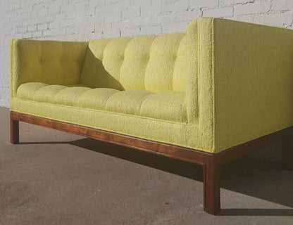 Mid Century Modern Walnut Base Tufted Sofa