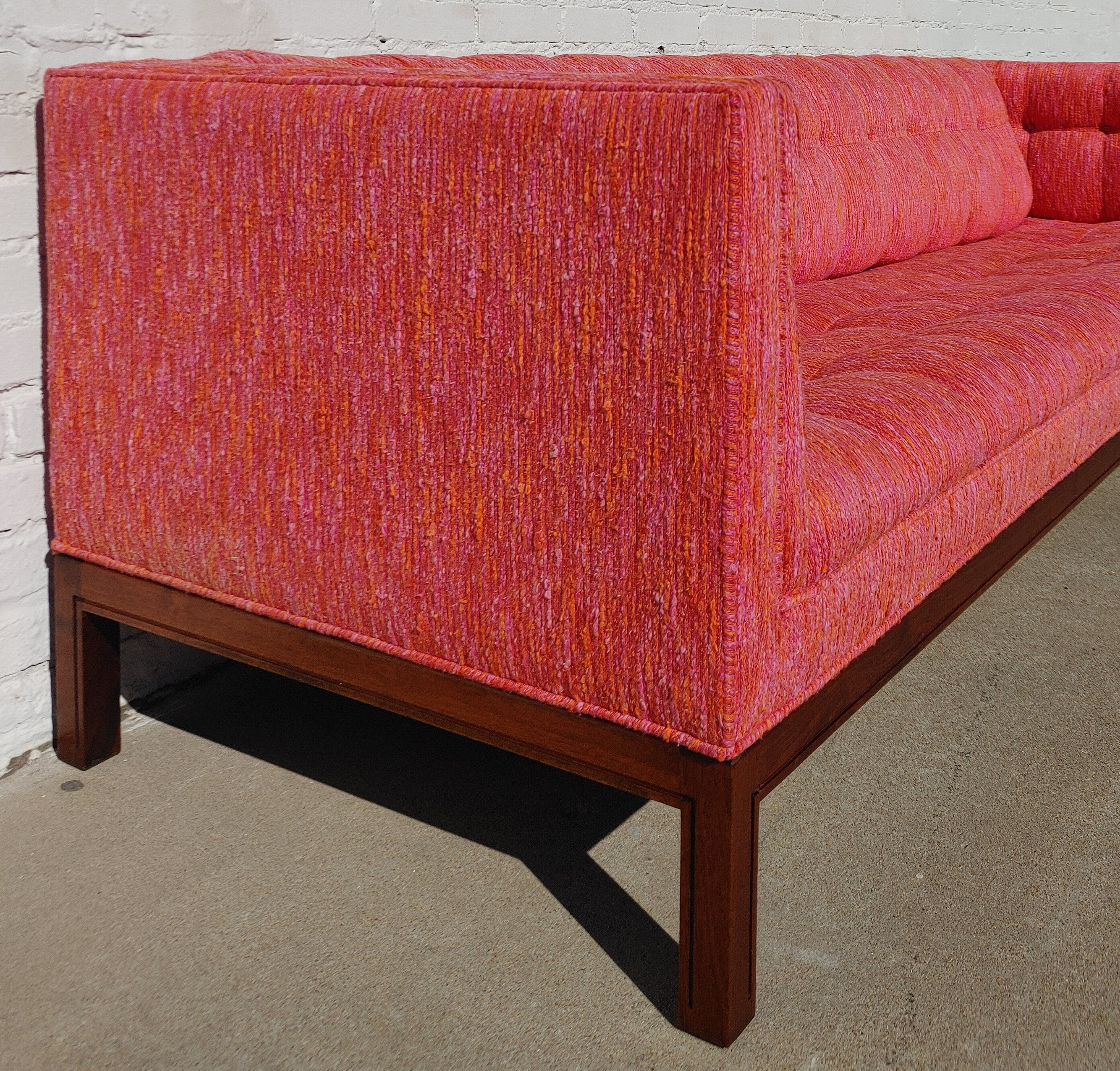 Mid Century Modern Walnut Base Tufted Sofa