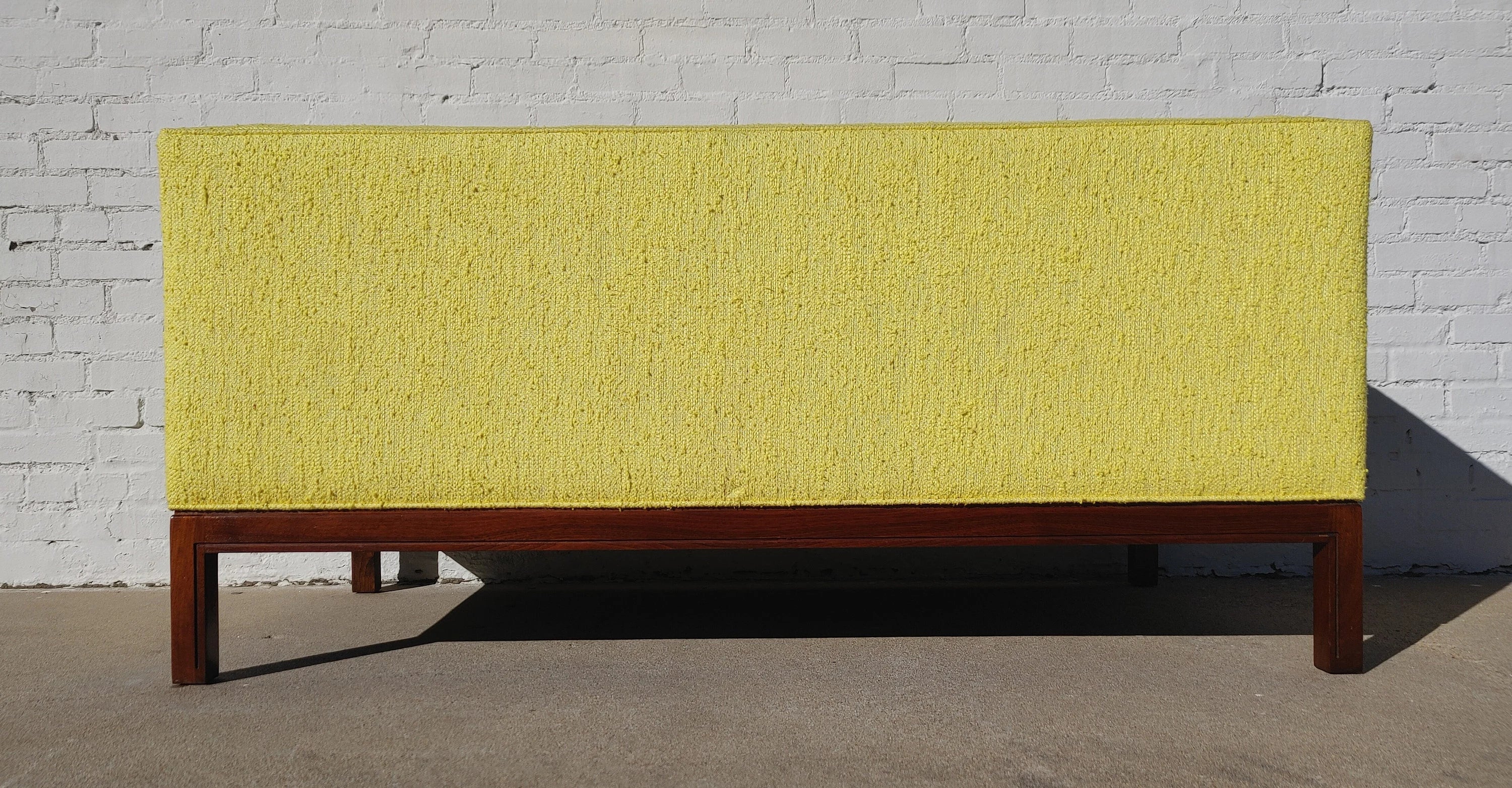 Mid Century Modern Walnut Base Tufted Sofa