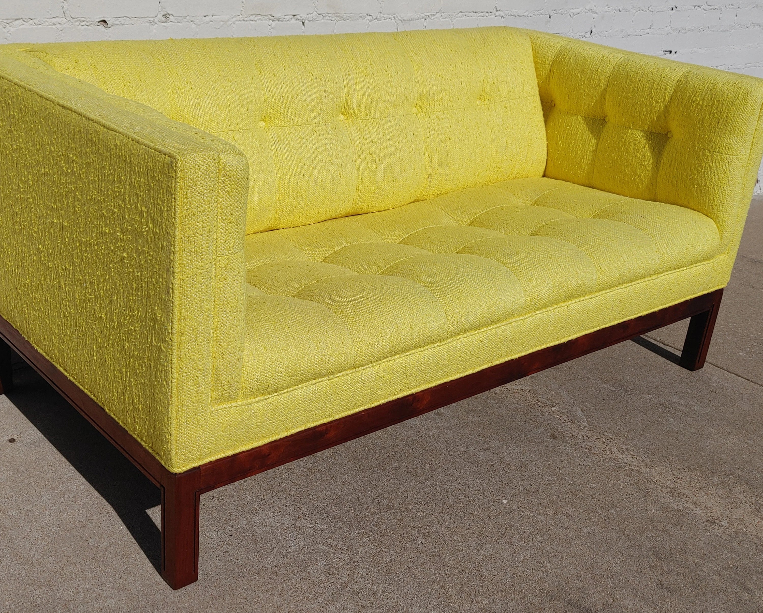 Mid Century Modern Walnut Base Tufted Sofa
