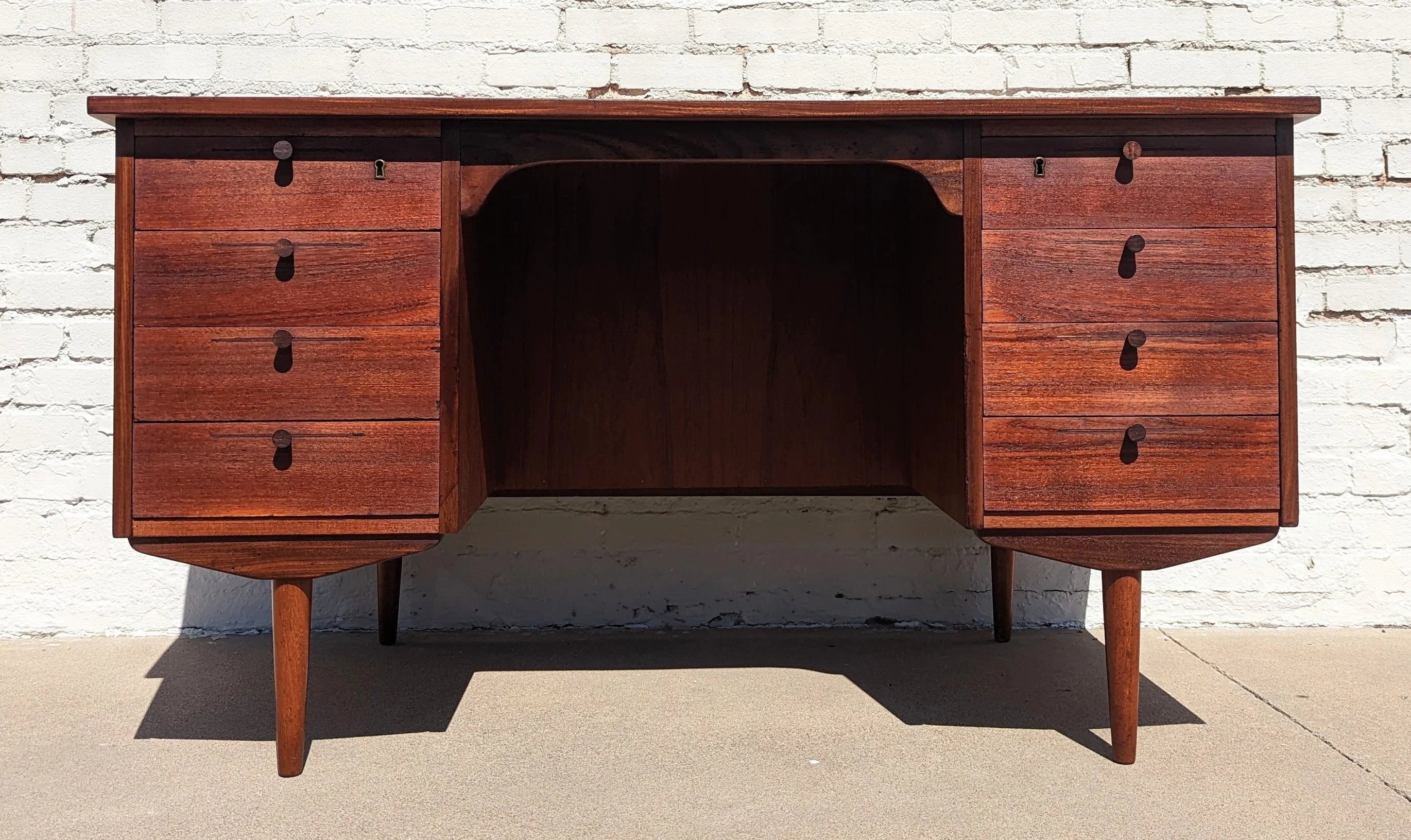Mid Century Danish Modern Teak Double Sided Desk