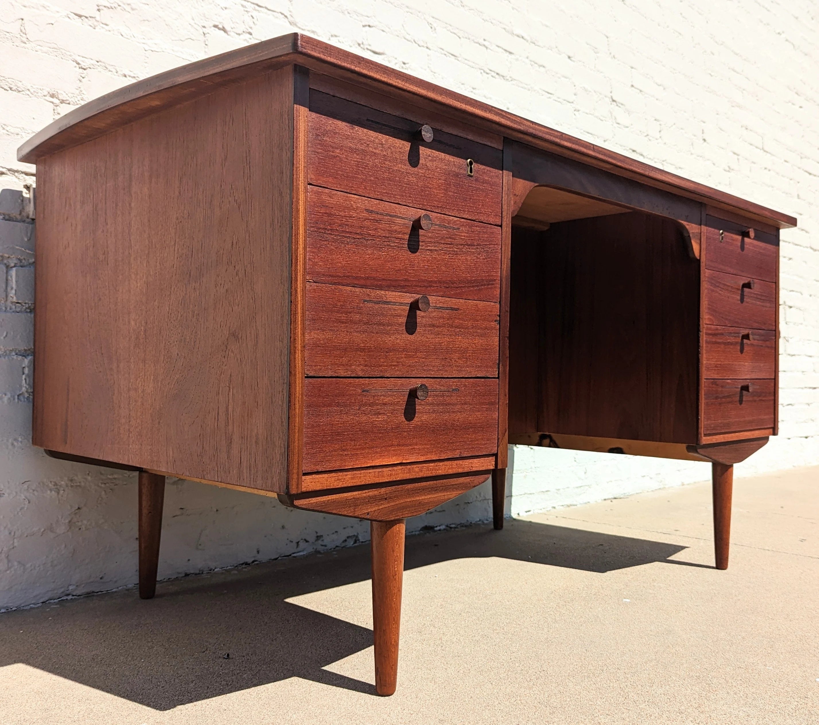 Mid Century Danish Modern Teak Double Sided Desk