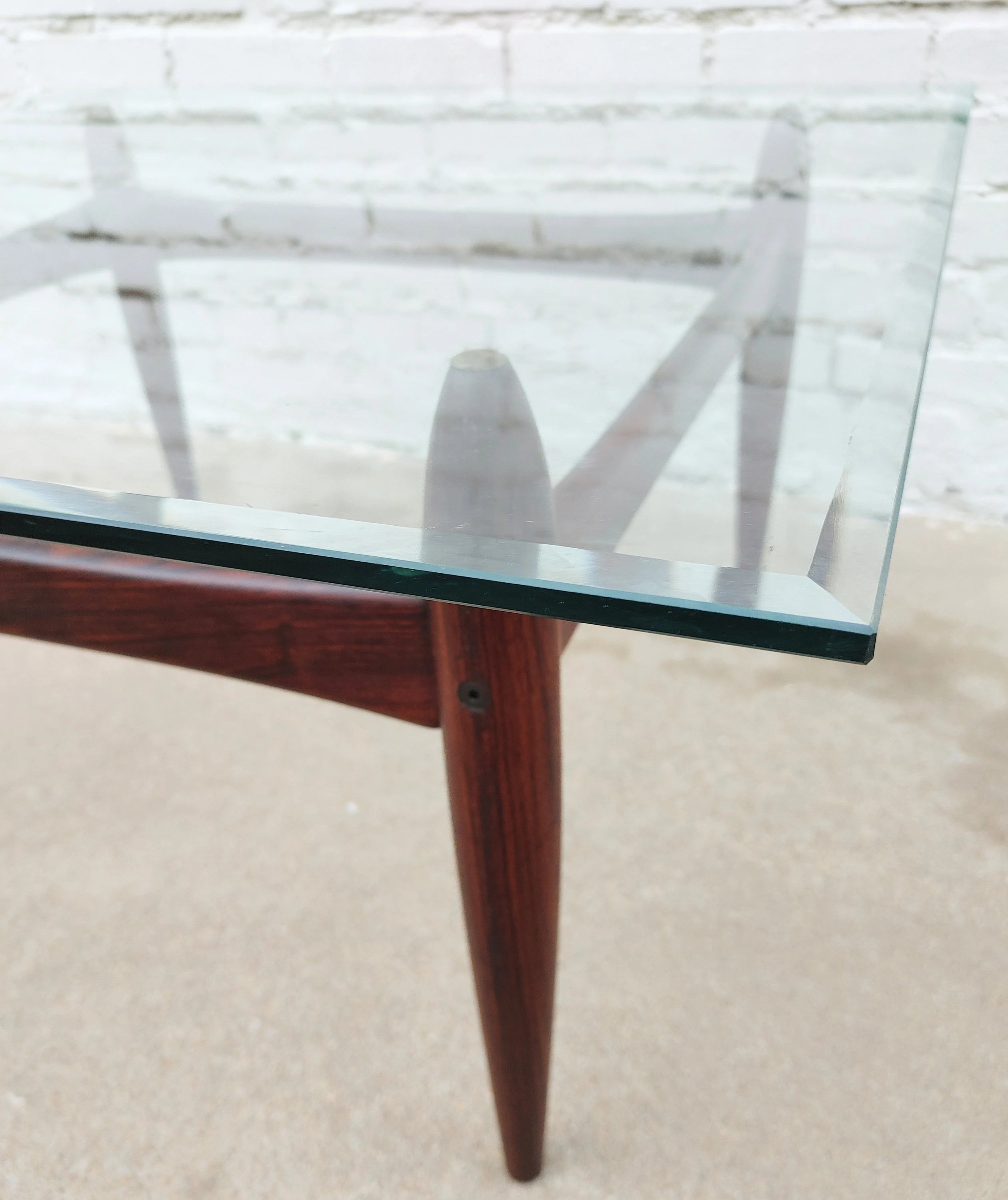 Mid Century Modern Rosewood & Glass Coffee Table