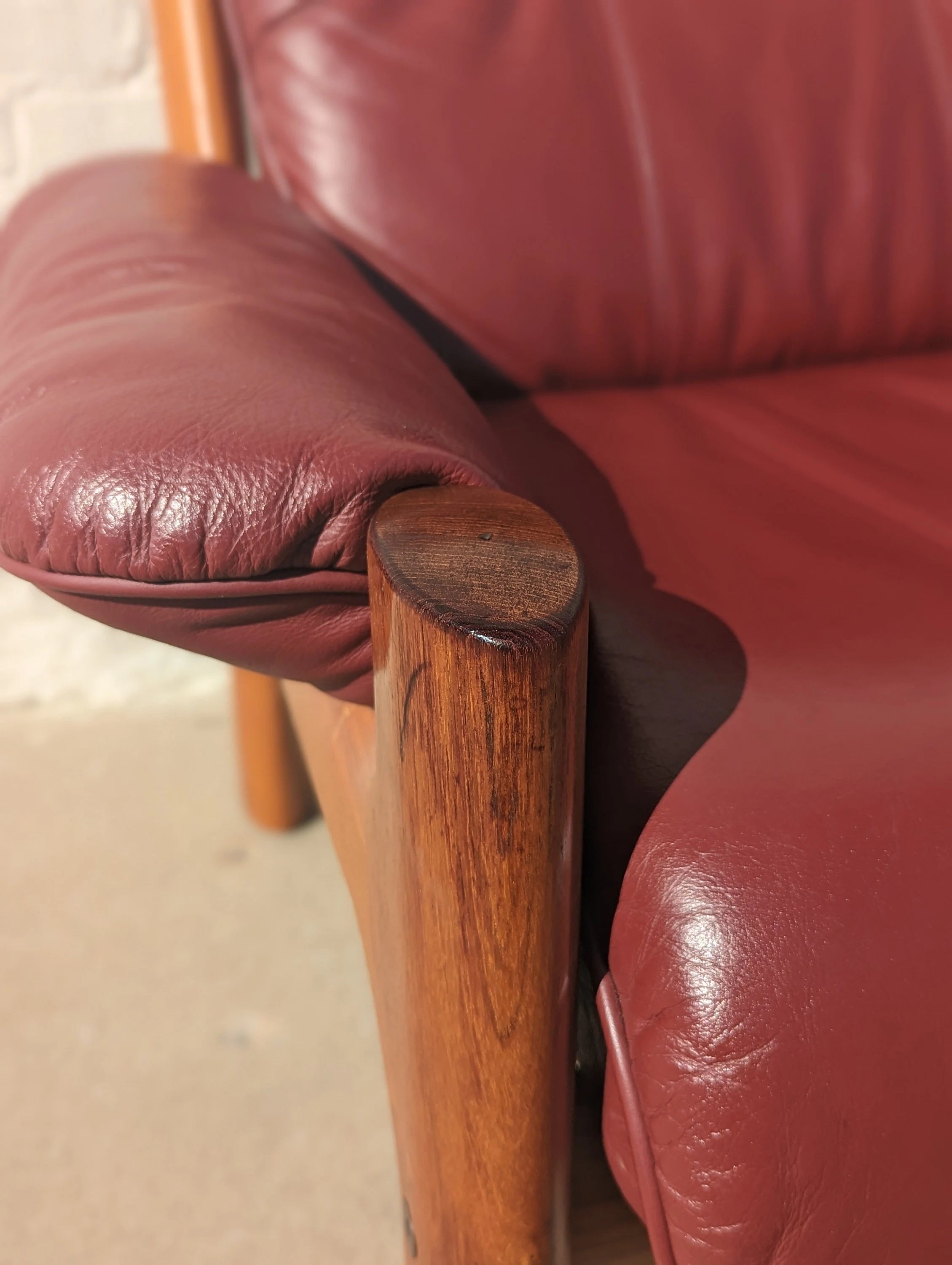 Mid Century Danish Modern Leather and Teak Loveseat