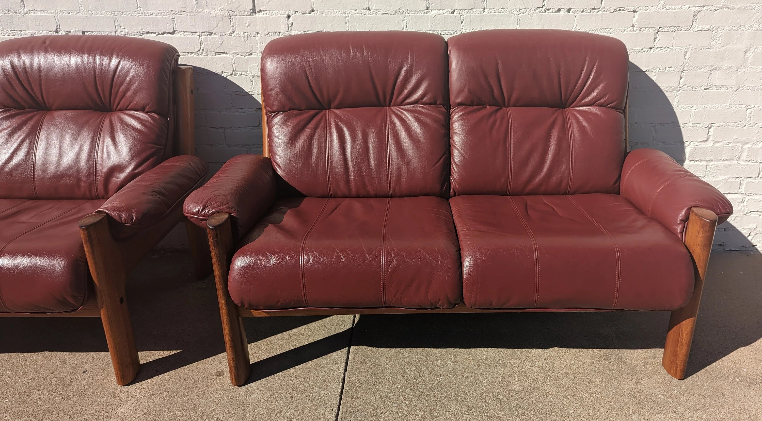 Mid Century Danish Modern Leather and Teak Loveseat