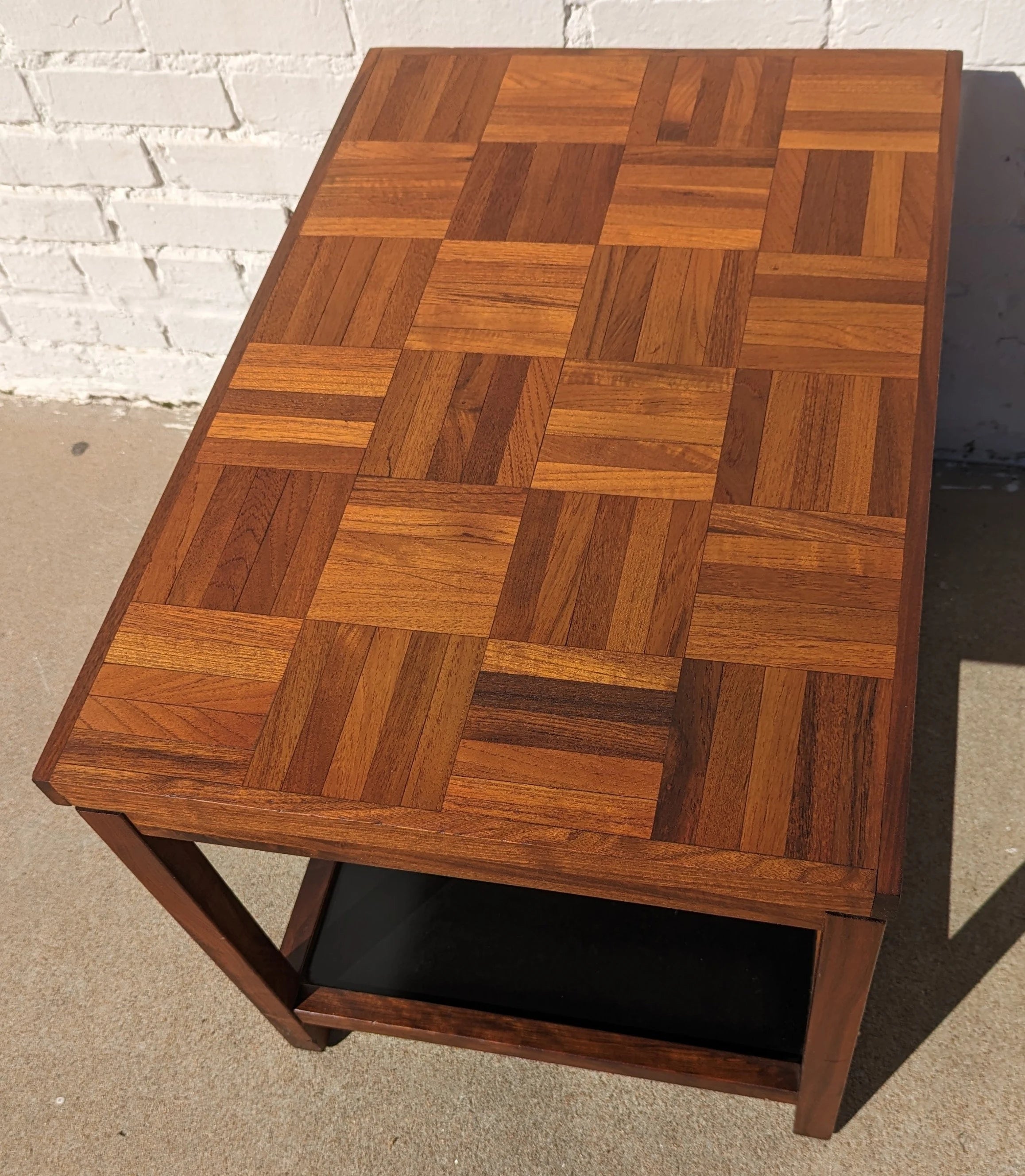 Mid Century Modern Walnut Parquet Side Table