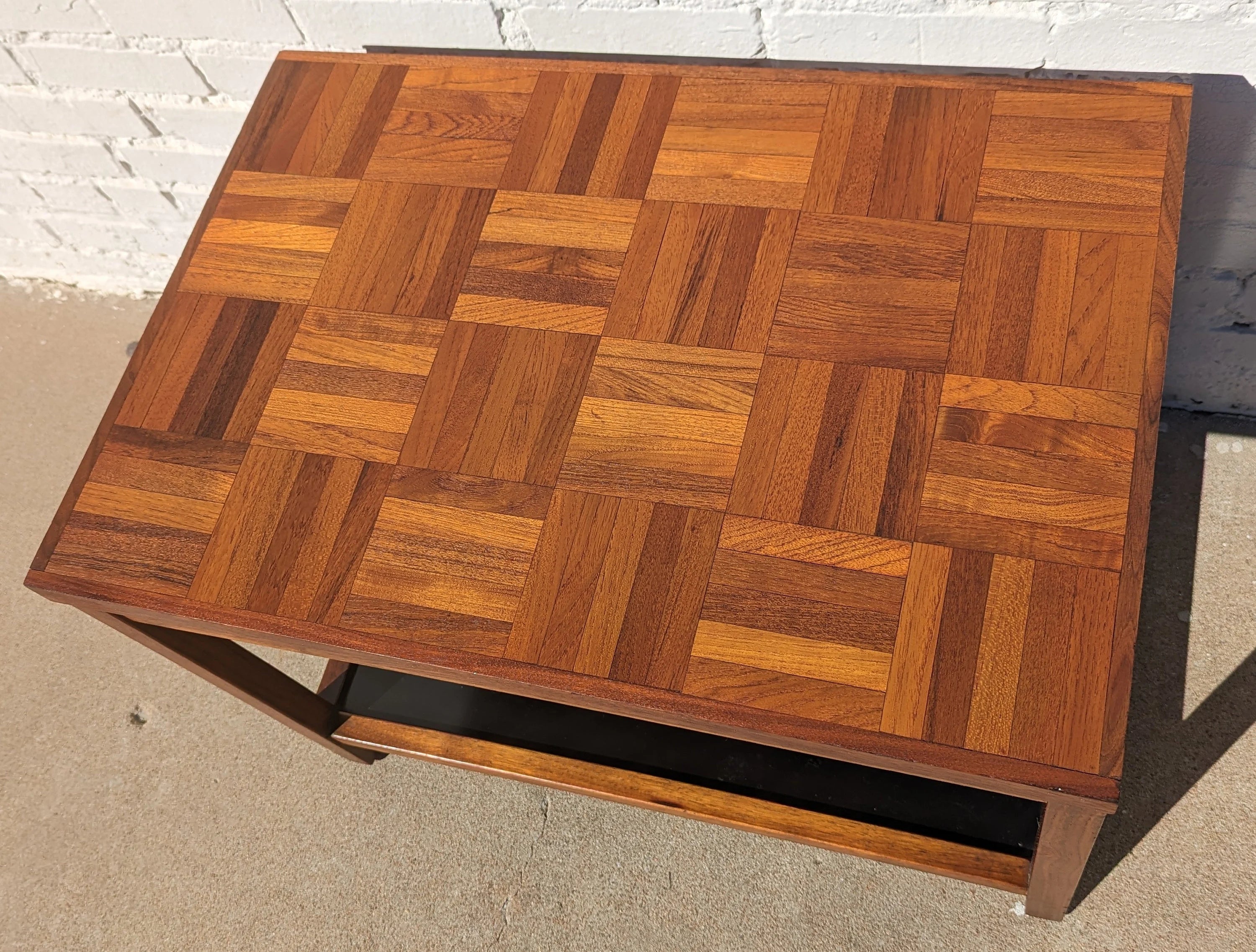 Mid Century Modern Walnut Parquet Side Table