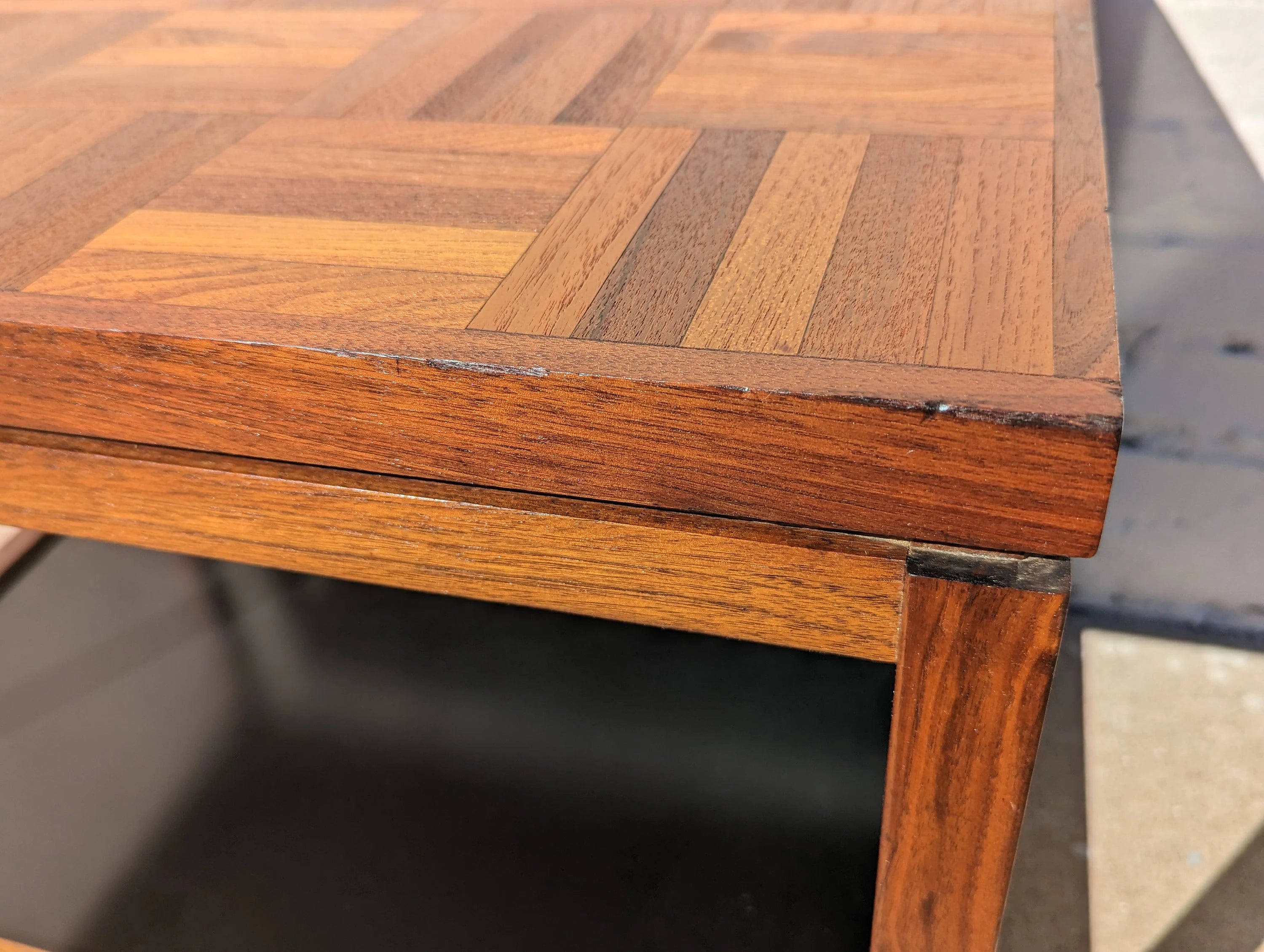 Mid Century Modern Walnut Parquet Side Table
