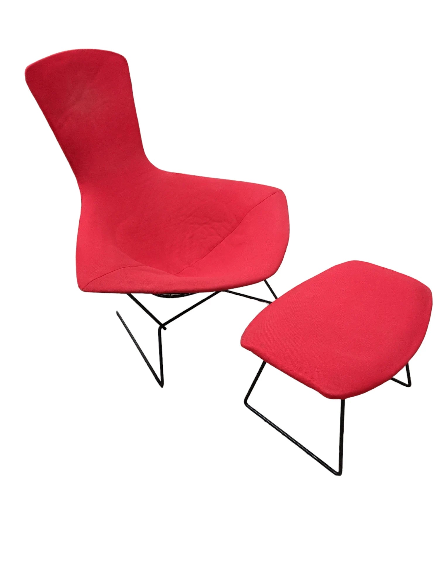 Mid Century Modern Red Knoll Bertoia Bird Chair and Ottoman