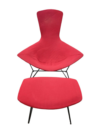 Mid Century Modern Red Knoll Bertoia Bird Chair and Ottoman