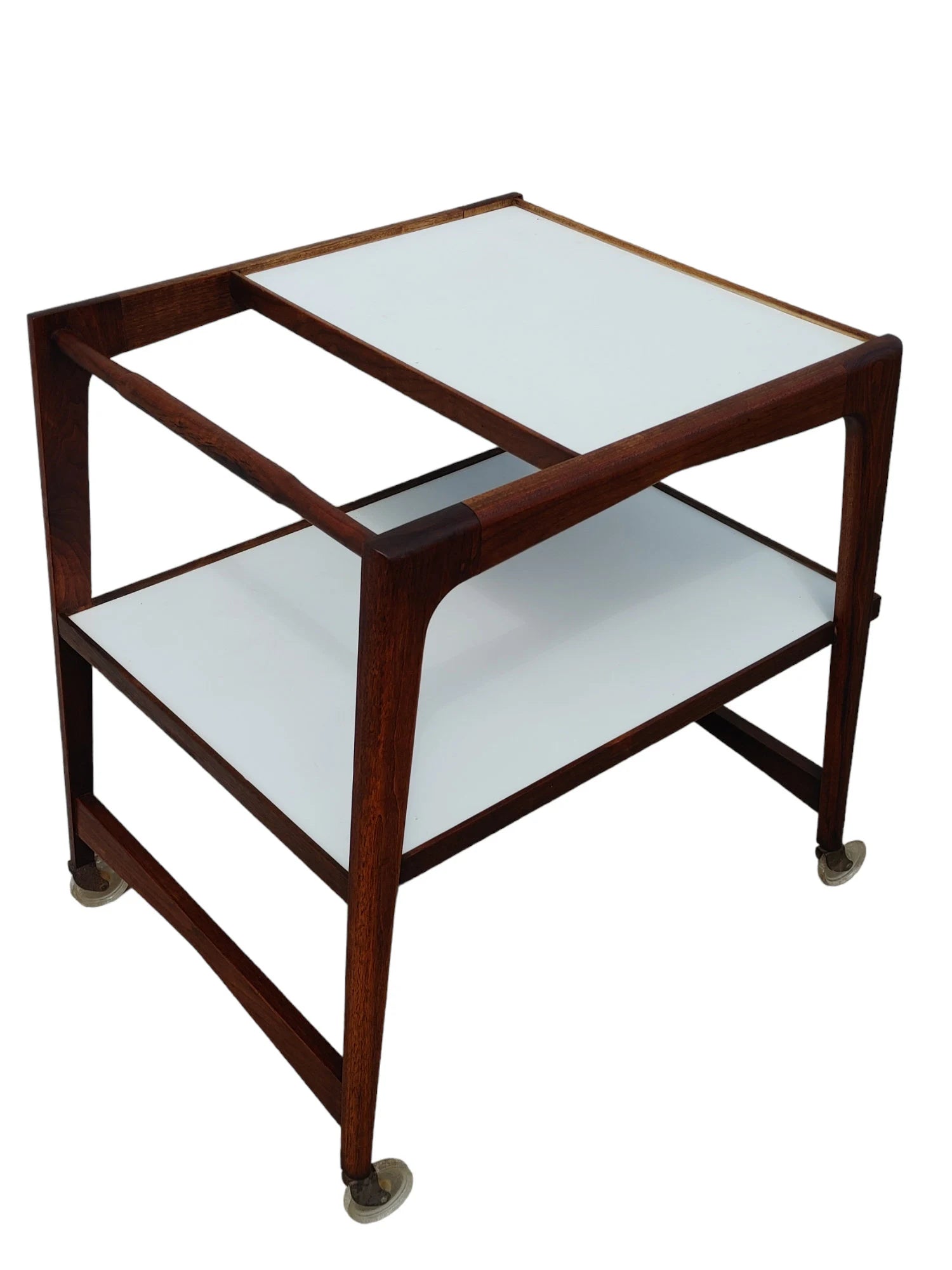 Mid Century Modern Rolling Bar in Walnut