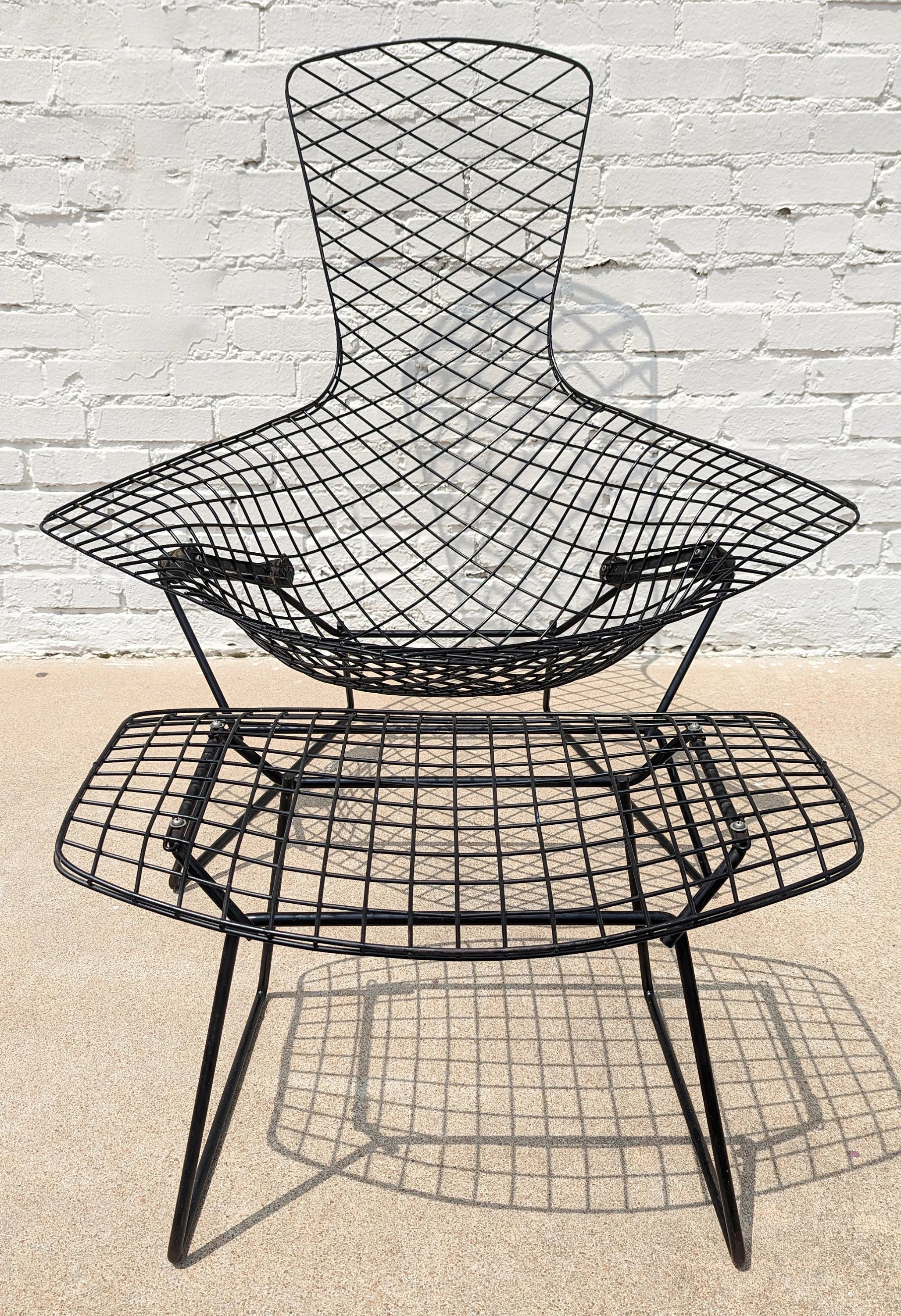 Mid Century Modern Red Knoll Bertoia Bird Chair and Ottoman