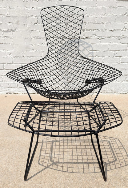 Mid Century Modern Red Knoll Bertoia Bird Chair and Ottoman