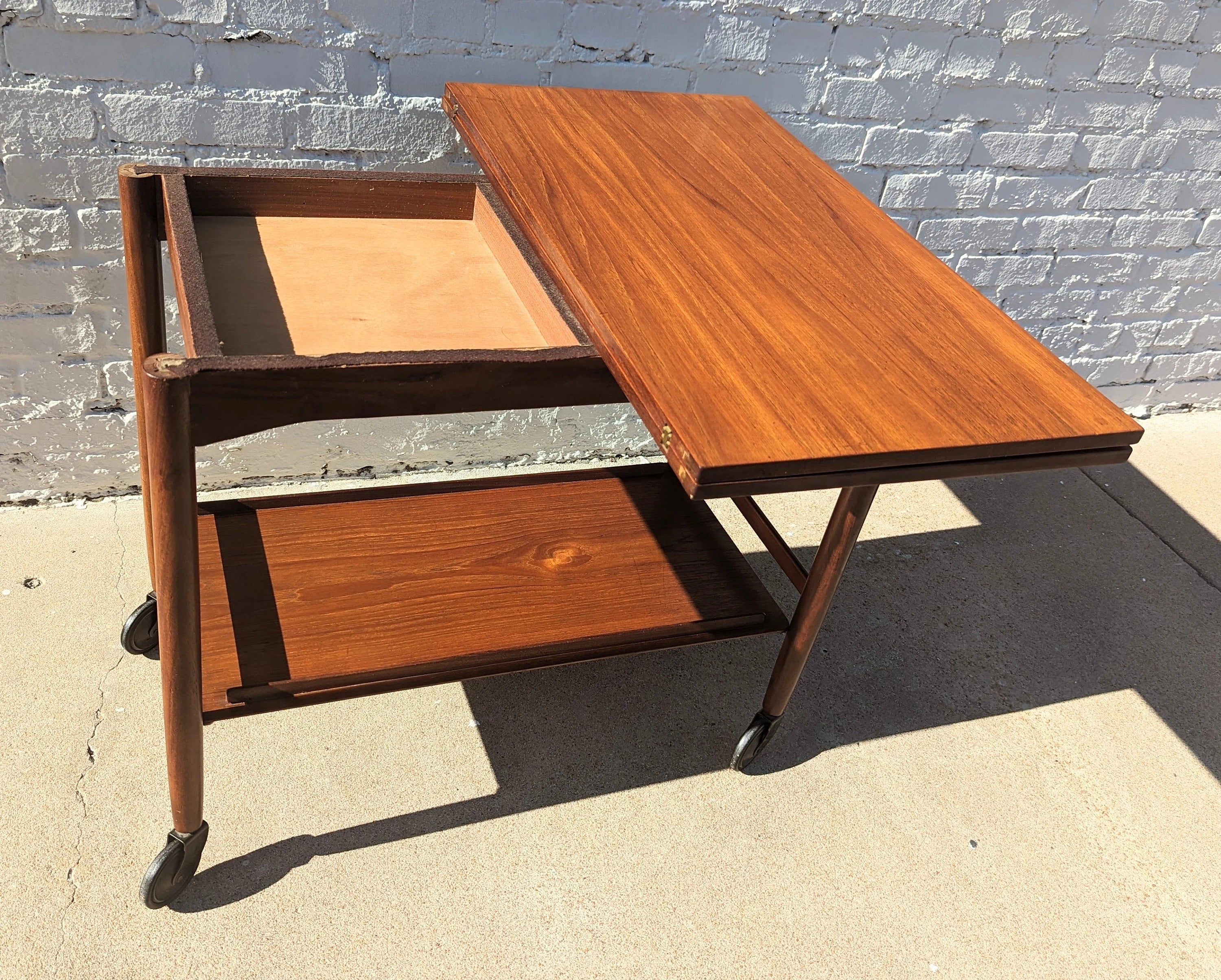 Mid Century Danish Modern Flip Top Rolling Bar