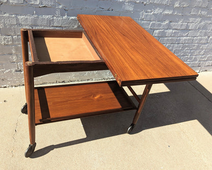 Mid Century Danish Modern Flip Top Rolling Bar