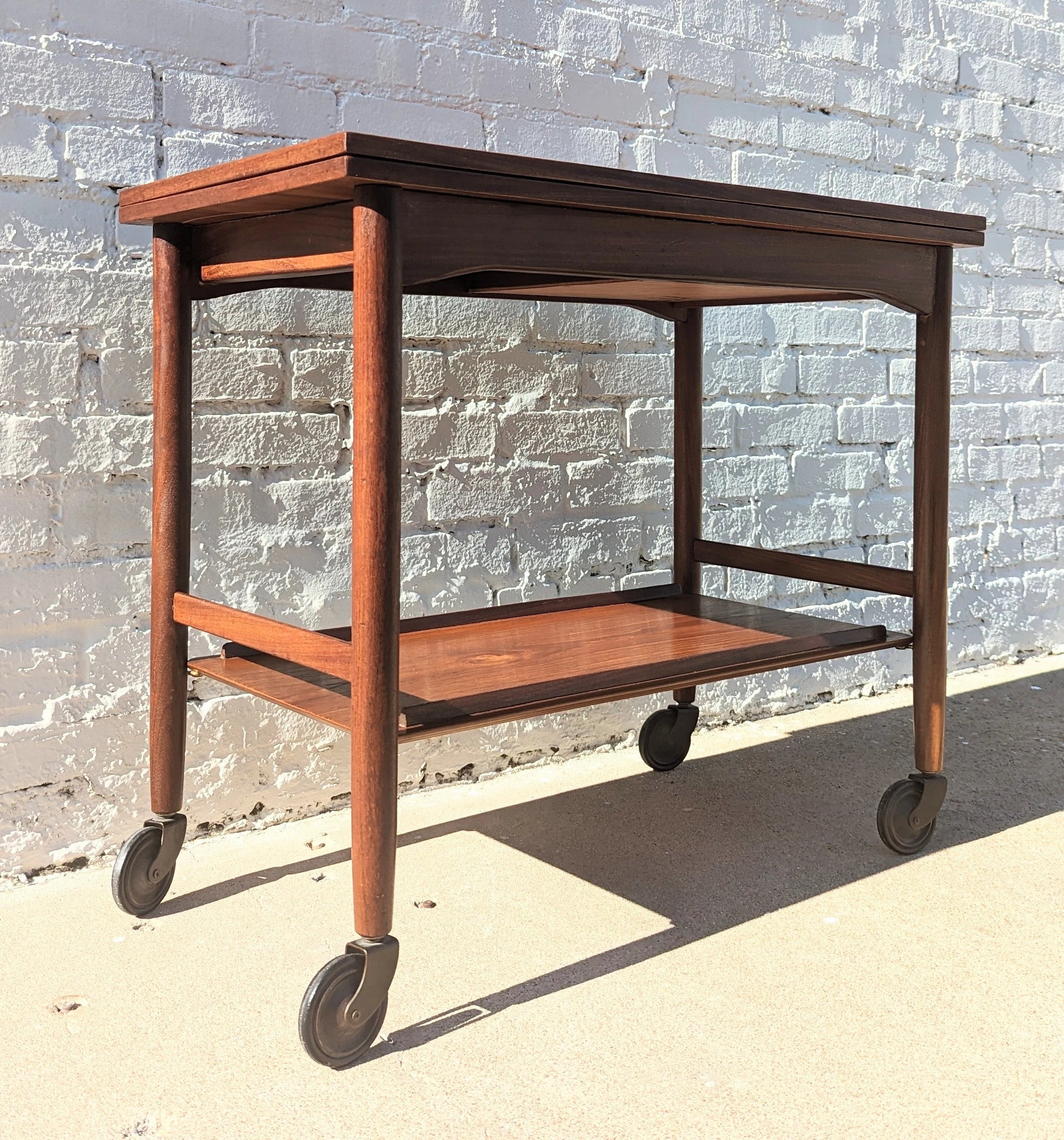 Mid Century Danish Modern Flip Top Rolling Bar