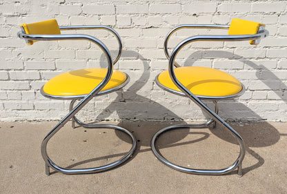 Mid Century Modern Cantilevered Chrome Chairs