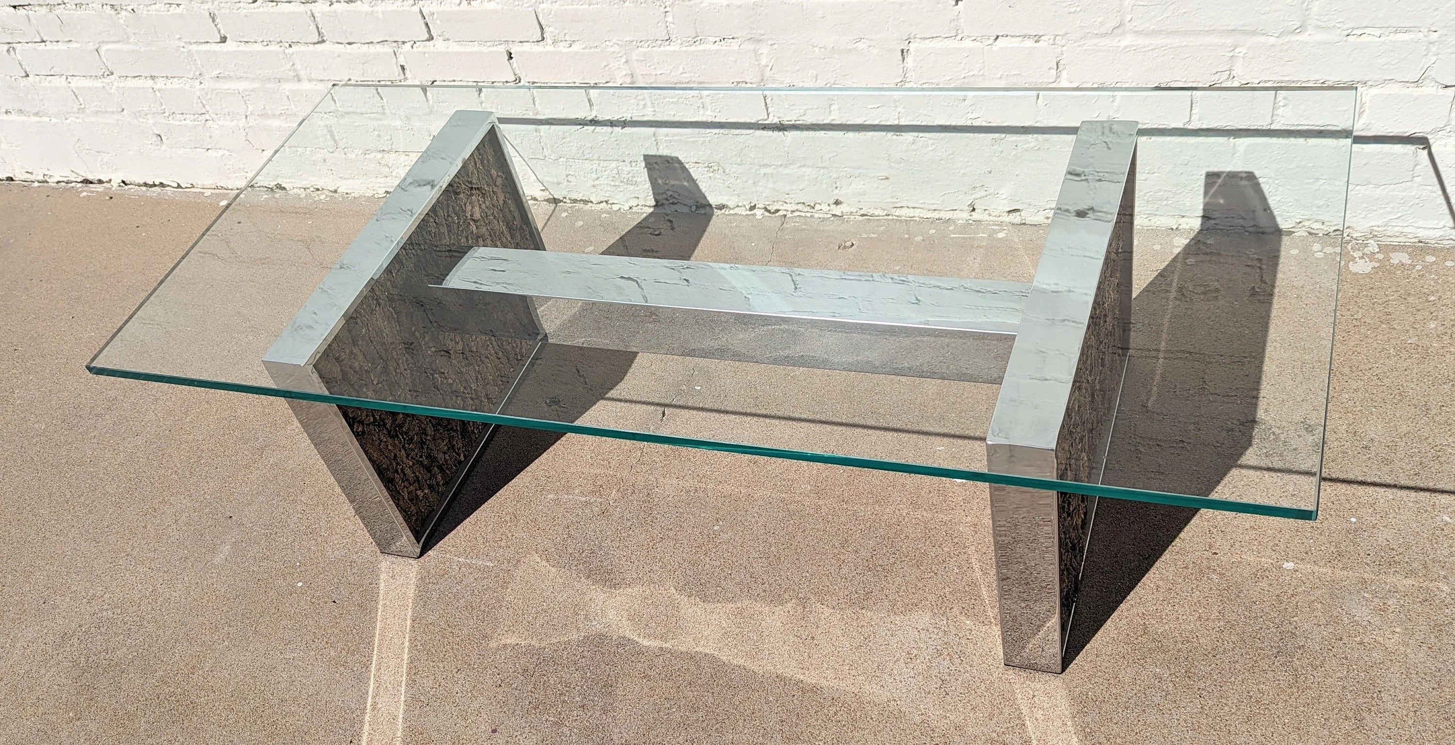 Mid Century Modern Adrian Pearsall Stainless Steel and Cork Coffee Table