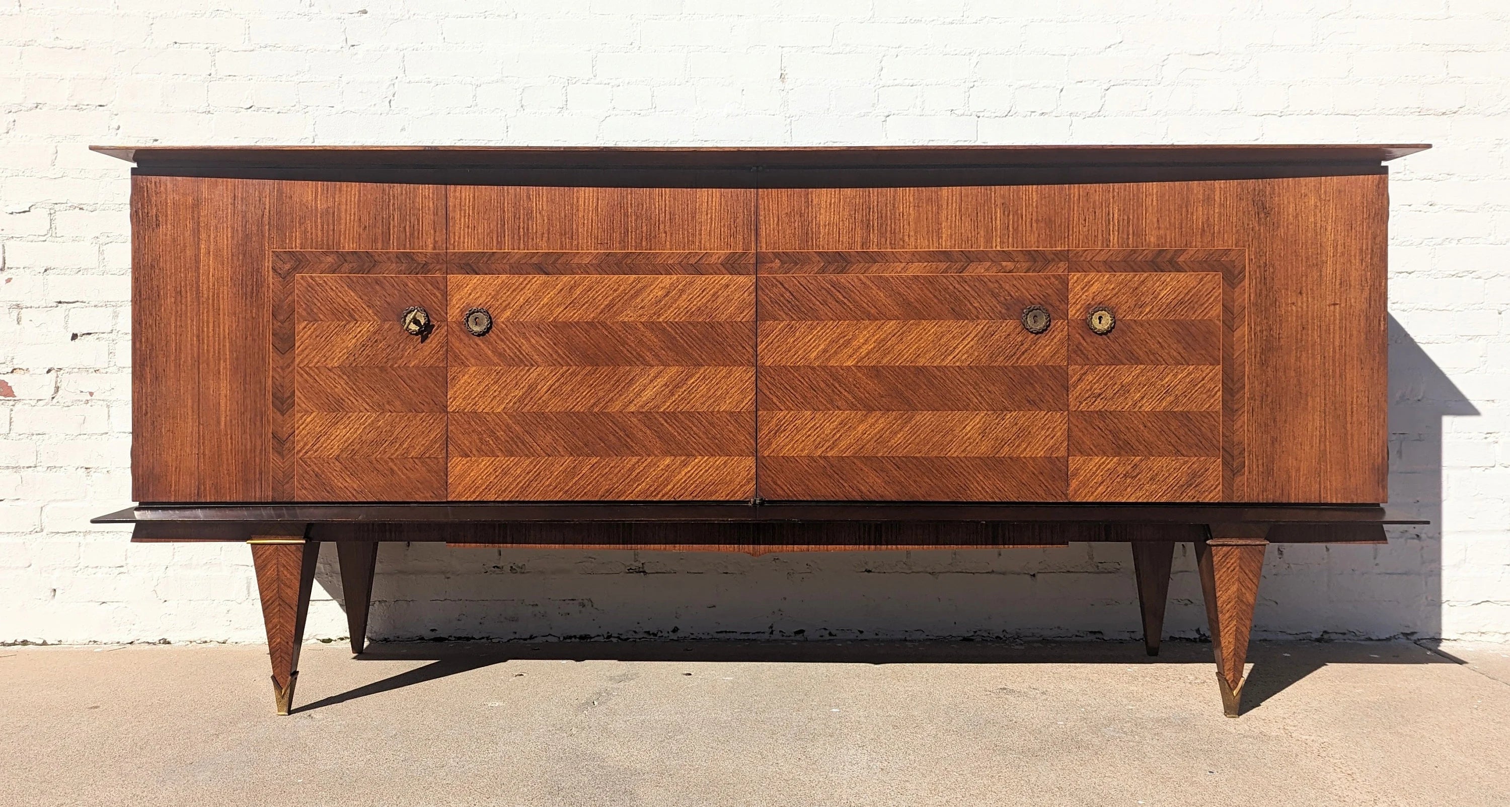 Mid Century French Modern Herringbone Credenza