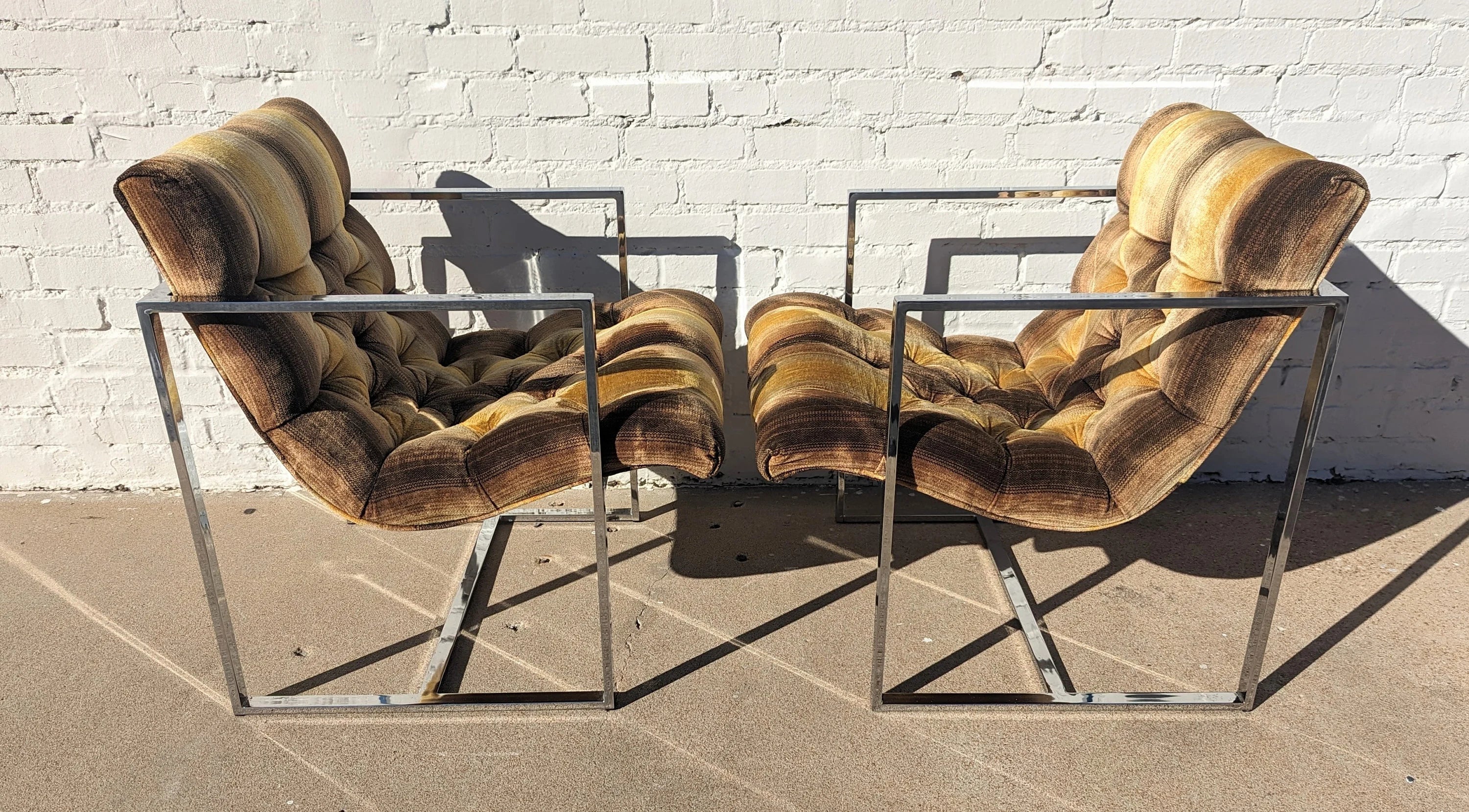 Mid Century Modern Milo Baughman Stainless Steel Scoop Chairs