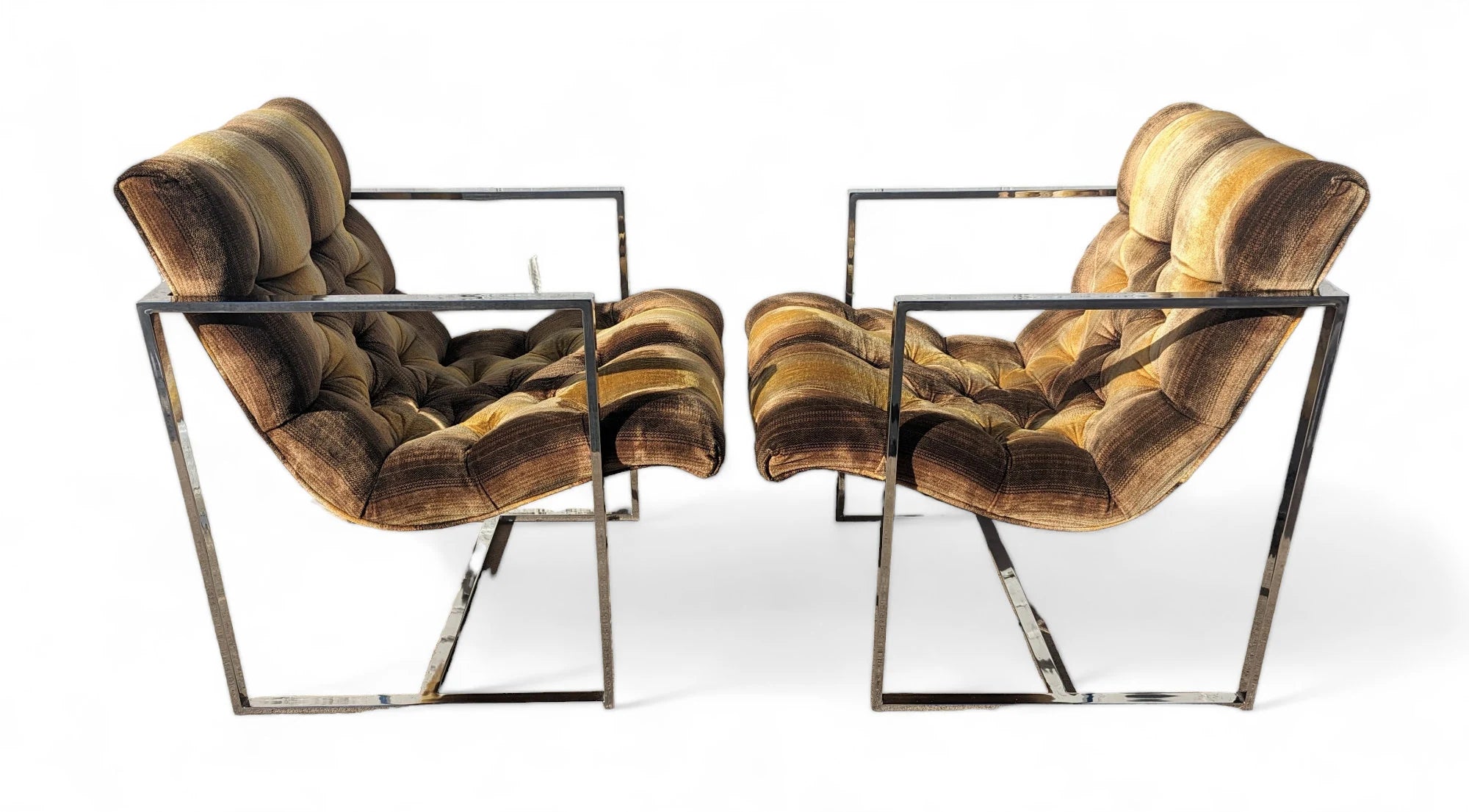 Mid Century Modern Milo Baughman Stainless Steel Scoop Chairs